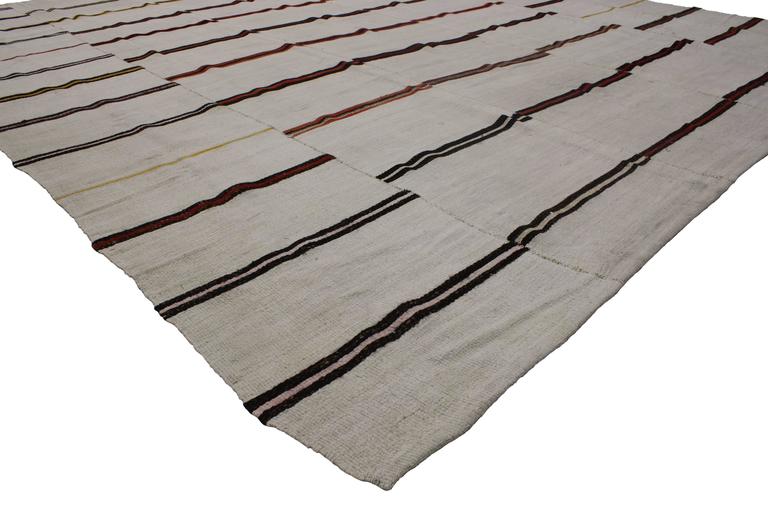 Modern Style Ivory Kilim Rug with Stripes and Minimalist Style