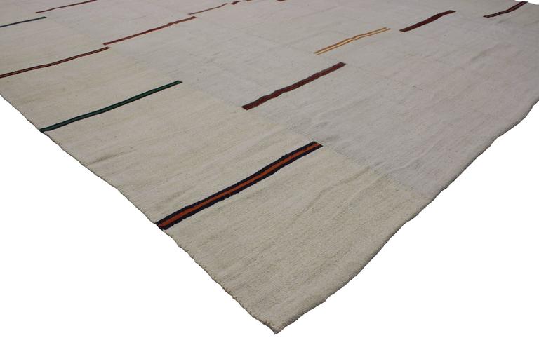 Minimalist Style Ivory Kilim Rug with Modern Stripes, Flatweave Kilim
