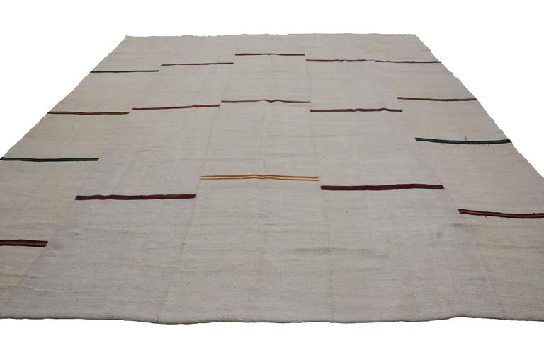 Minimalist Style Ivory Kilim Rug with Modern Stripes, Flatweave Kilim