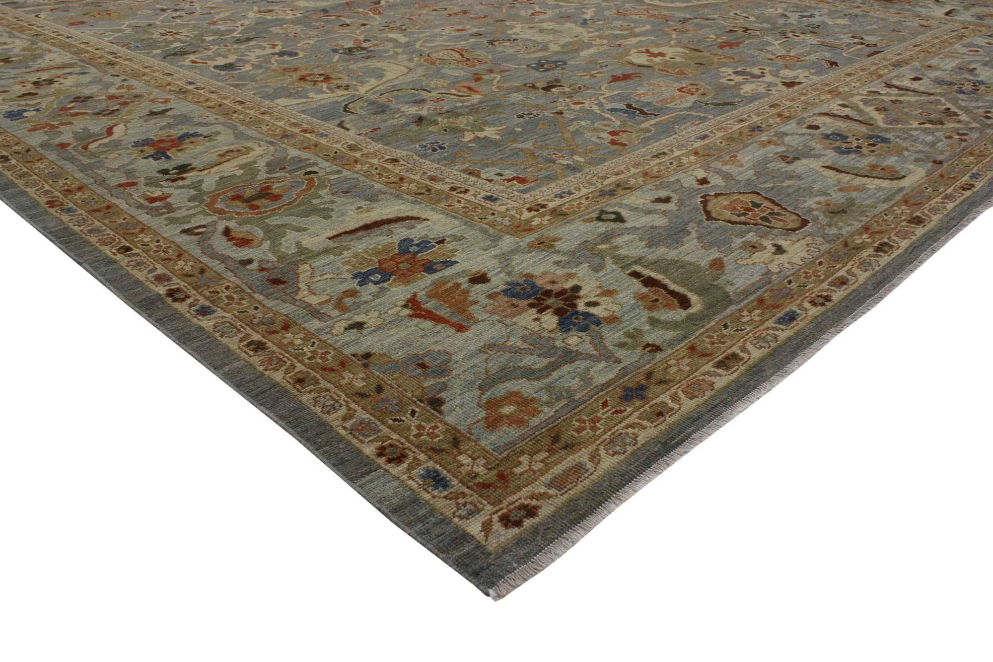 Set off with stylish levels of complexity and its highly decorative aesthetic, this contemporary Persian Sultanabad rug features a traditional modern style and vibrant colors. Displaying a combination of exquisitely balanced designs and rich waves