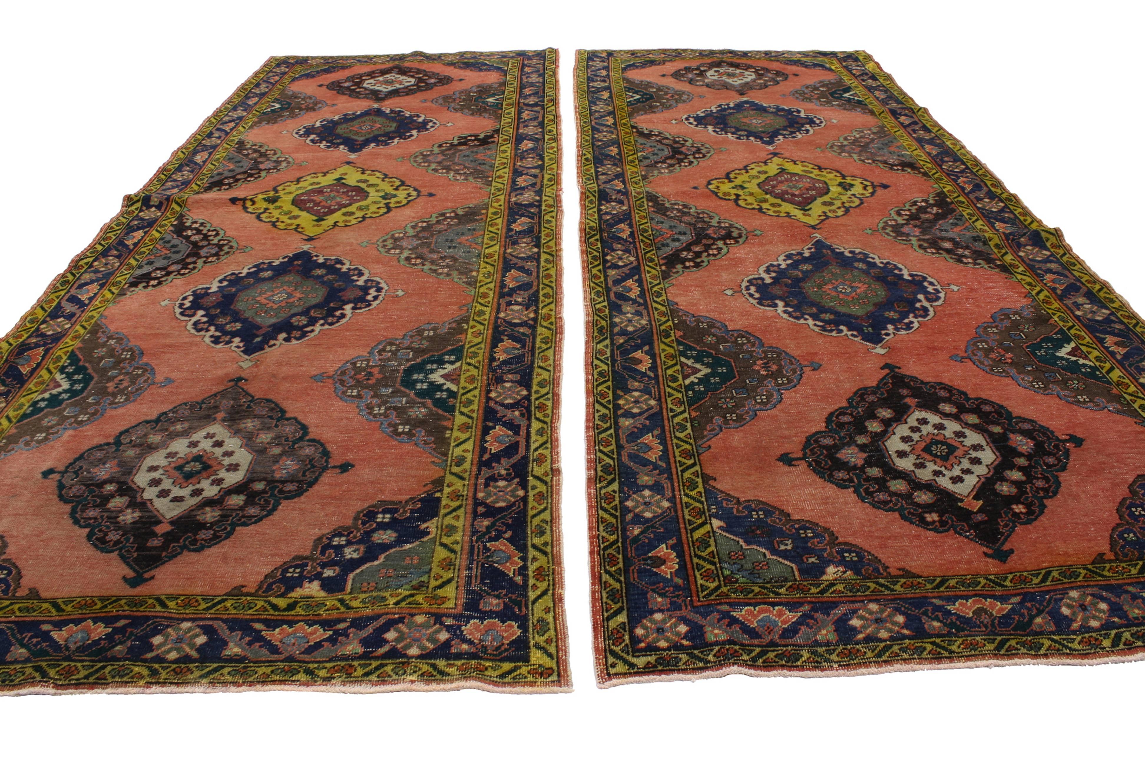 Turkish Pair of Vintage Oushak Runners with Modern Style For Sale