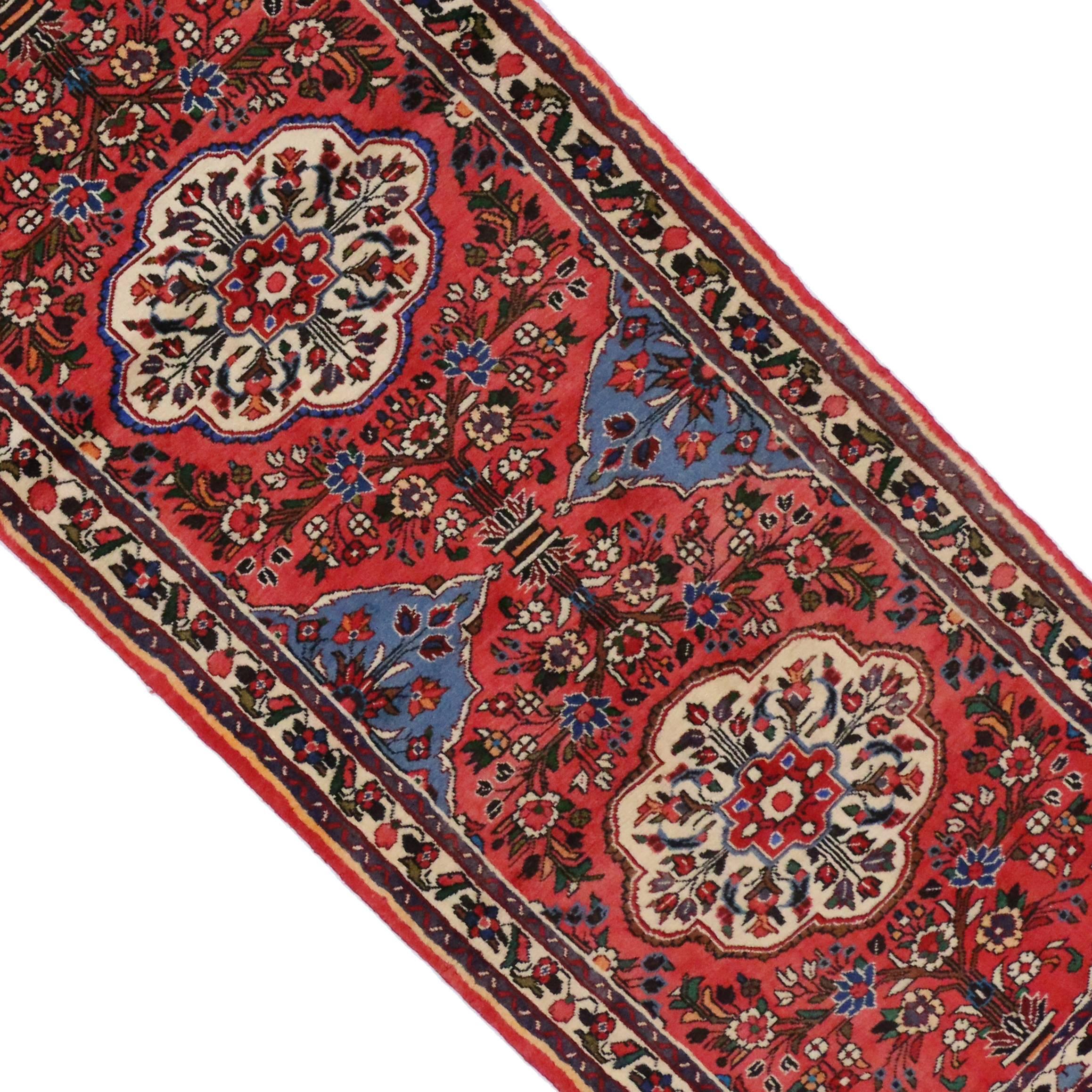 Wool Vintage Persian Roudbar Runner with Jacobean Style, Persian Hallway Runner