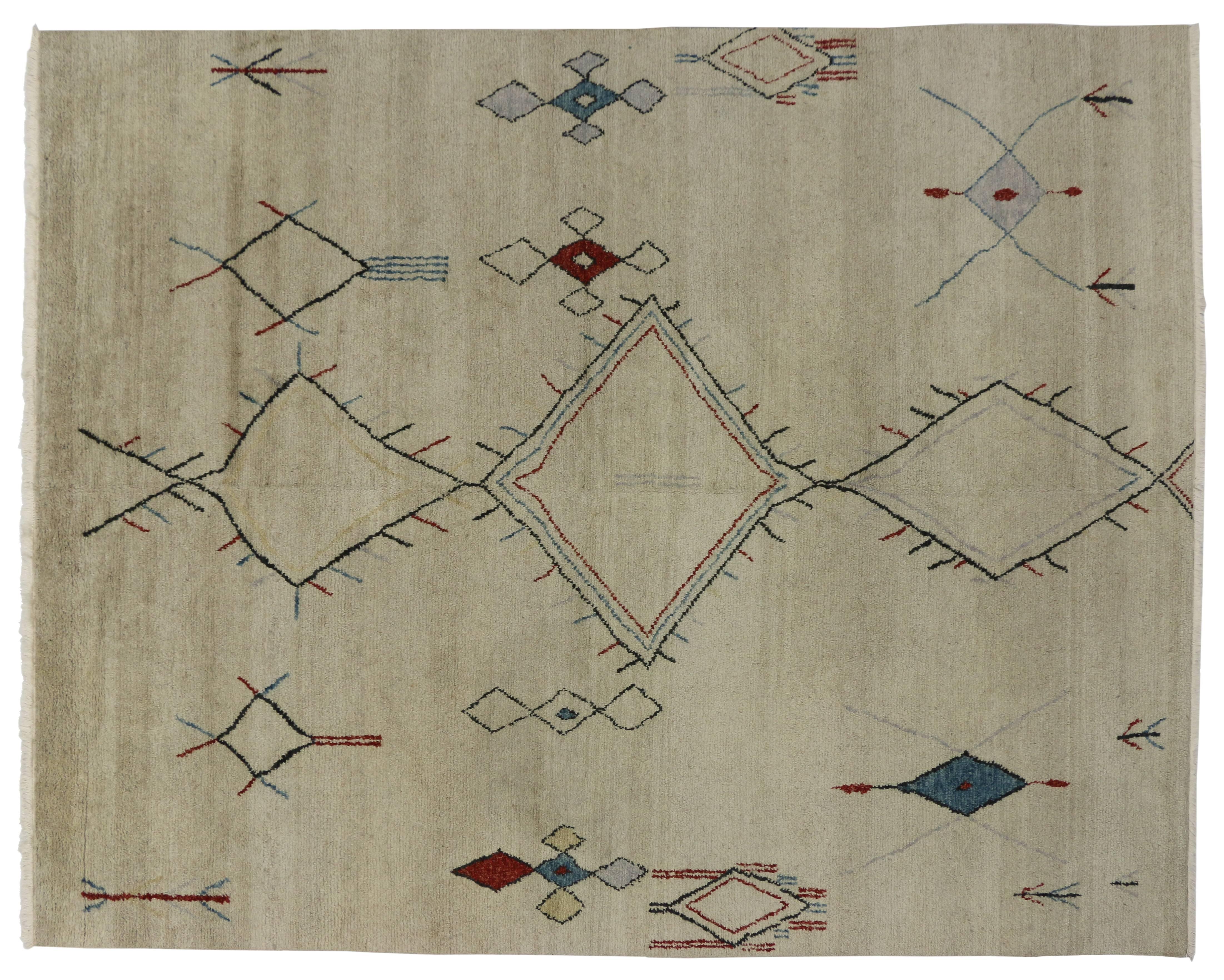 Contemporary Moroccan Style Area Rug with Modern Tribal Design 1