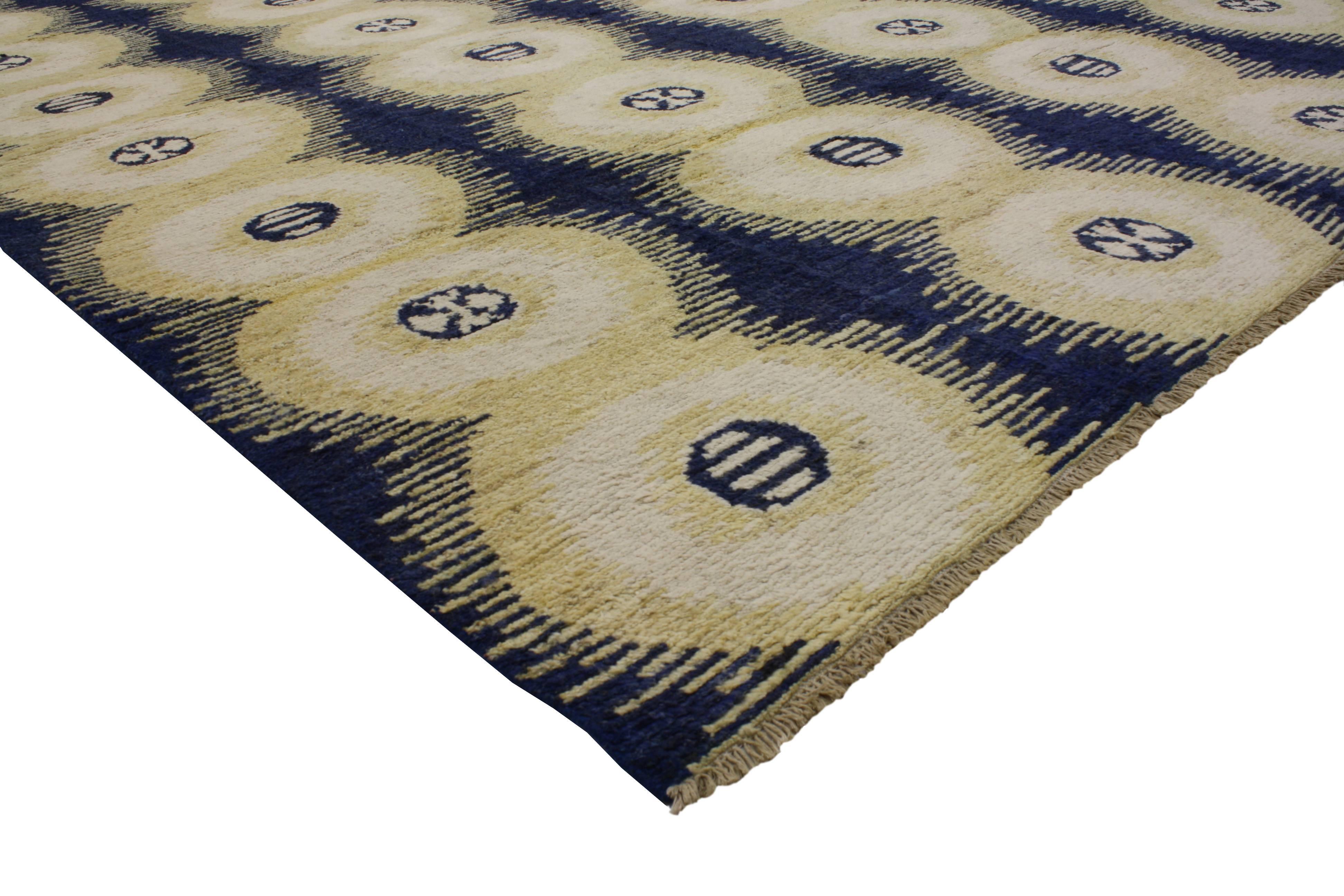 80340 New Contemporary Moroccan Style Area Rug with Symmetrical Circles and Modern Style, 10'04 x 14'00 (10 x 14 Area Rug). The repetitive and symmetrical pattern in this Modern Moroccan style rug is obvious: circles aplenty creating unity, harmony