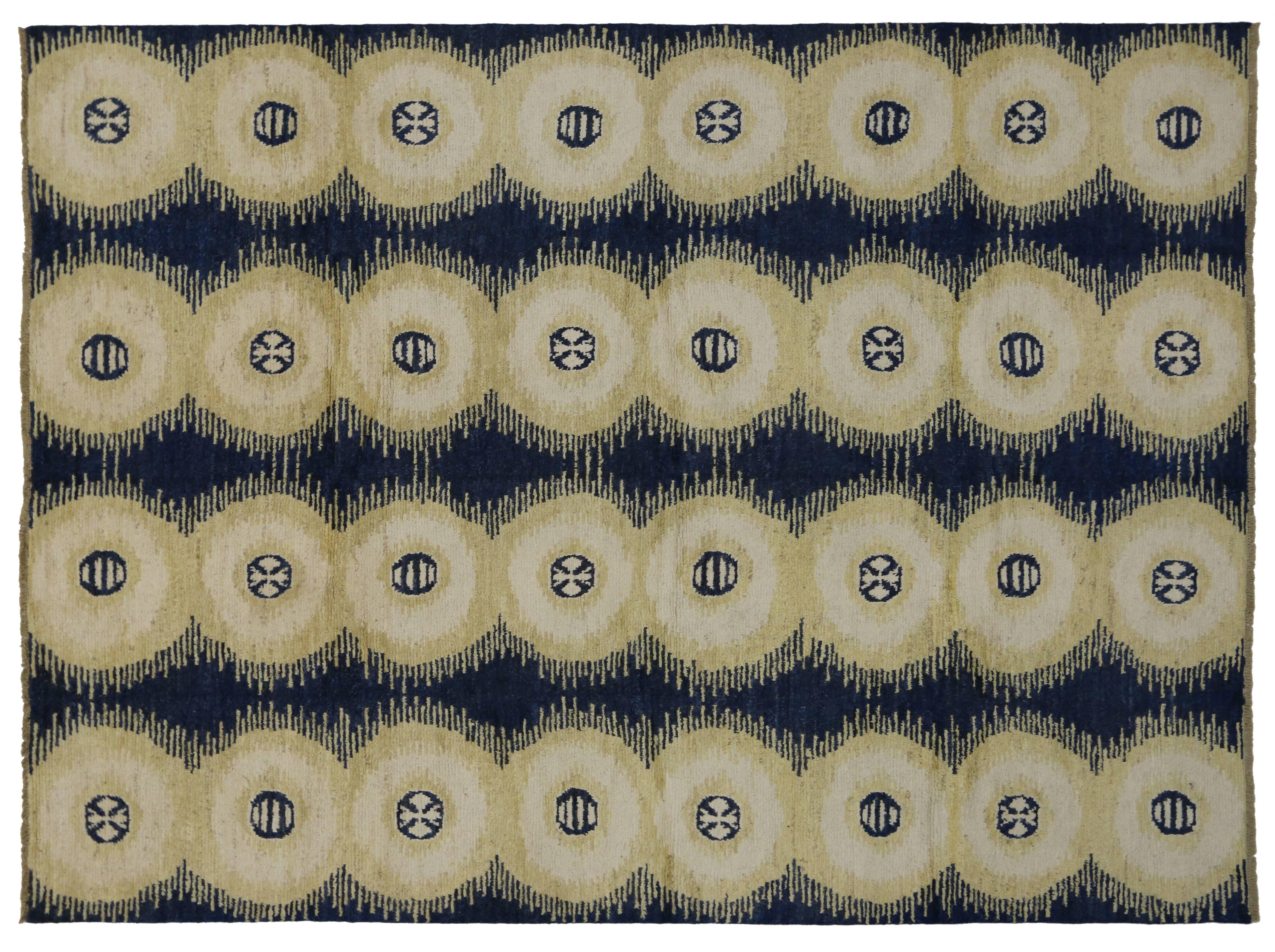 Hand-Knotted New Contemporary Moroccan Style Rug with Symmetrical Circles and Modern Style