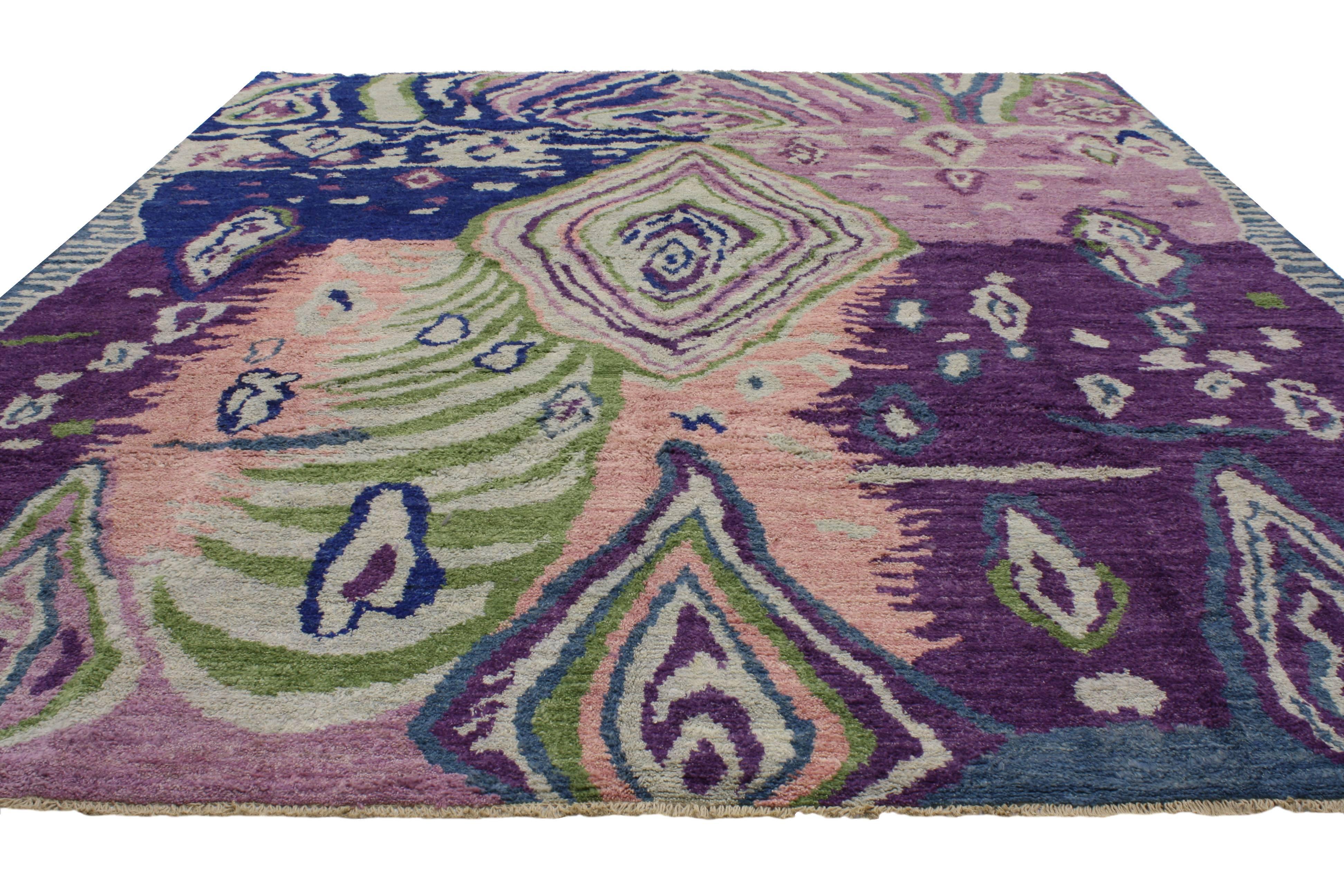 Bohemian Contemporary Moroccan Style Rug with Abstract Psychedelic Design