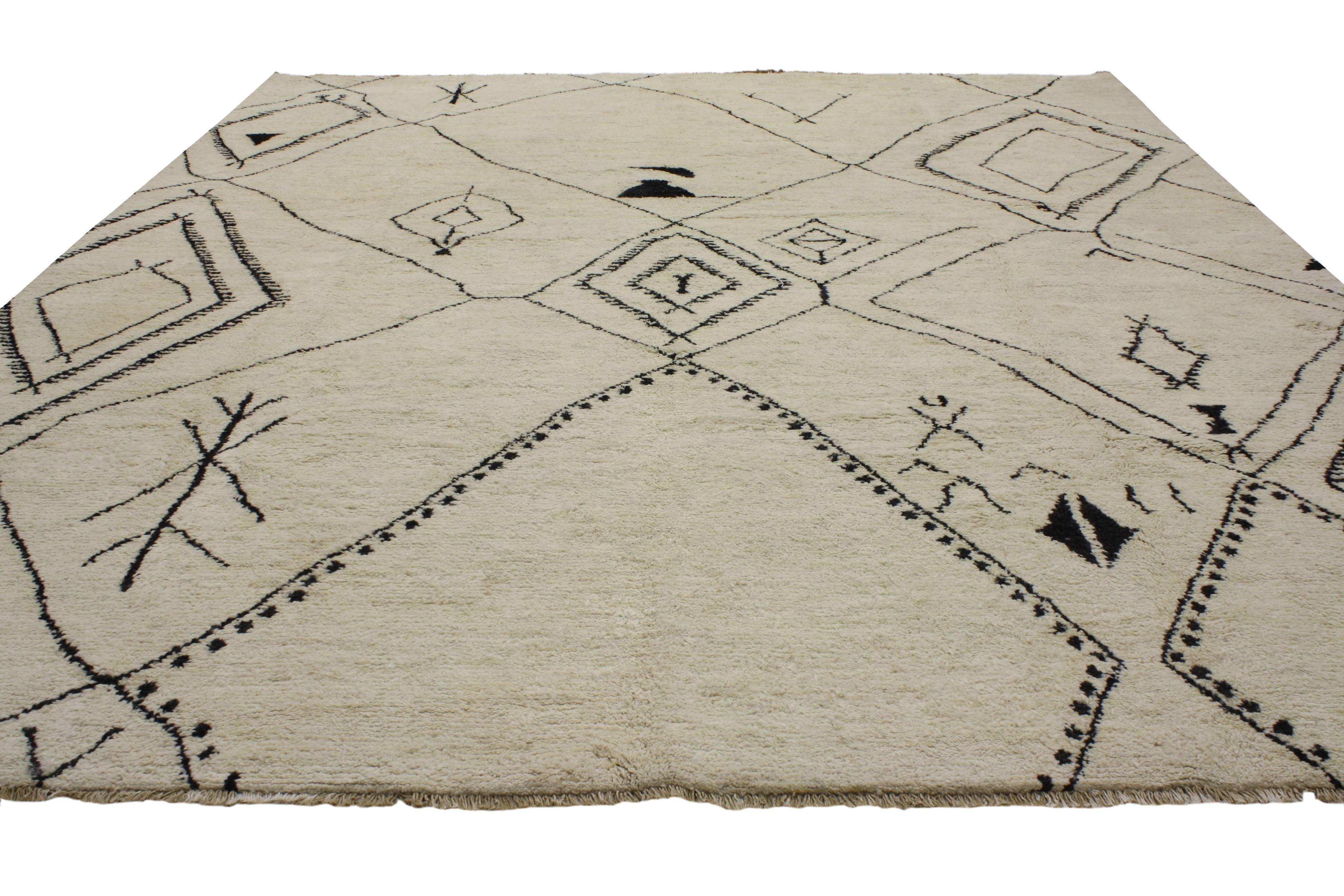 Hand-Knotted Mid-Century Modern Style Moroccan Rug with Tribal Design