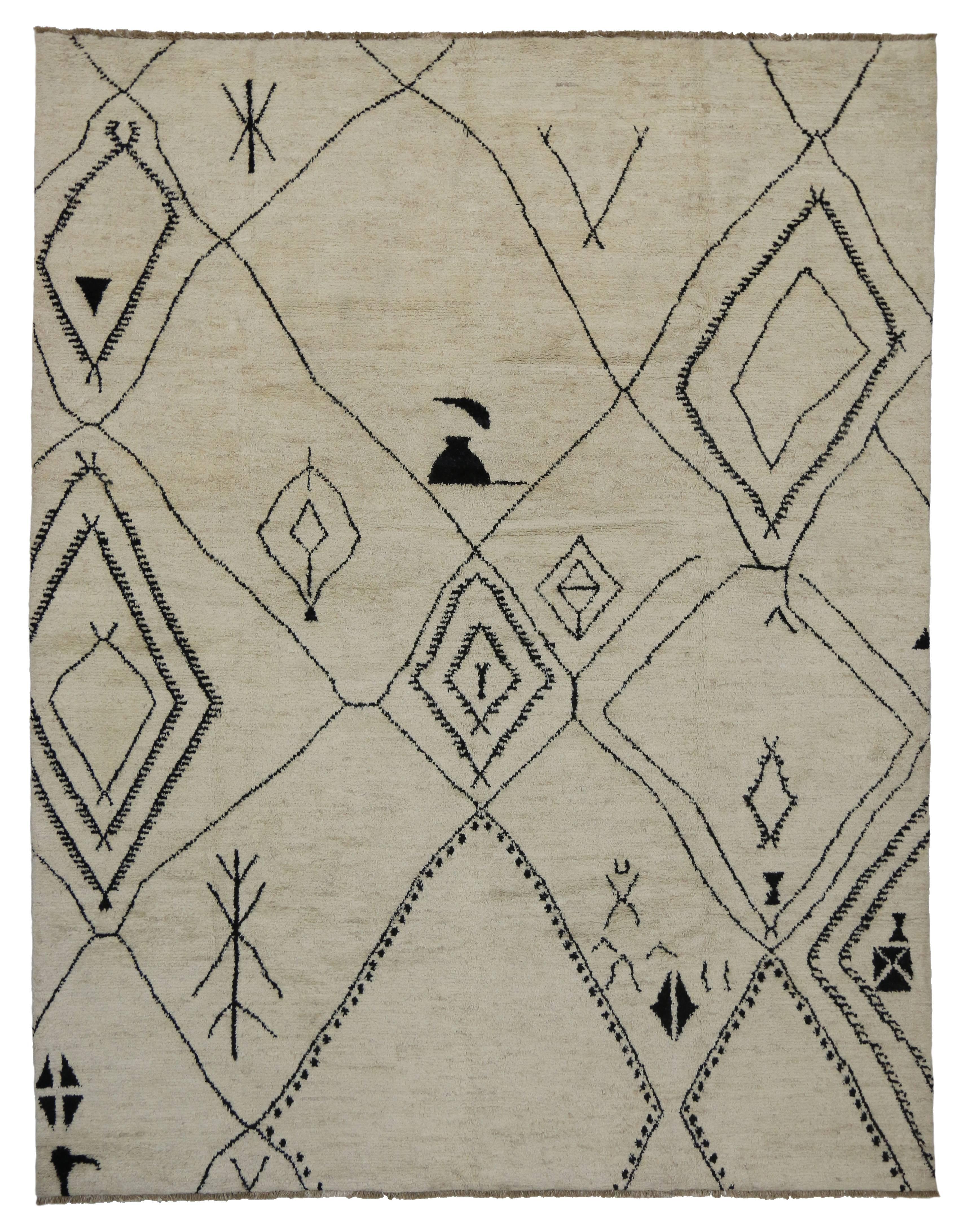 Contemporary Mid-Century Modern Style Moroccan Rug with Tribal Design