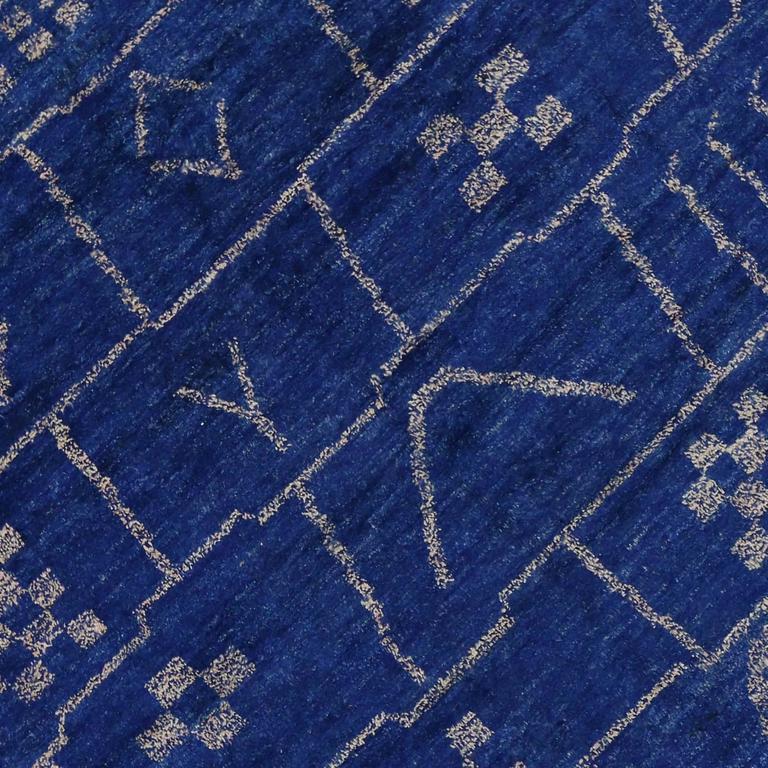 Contemporary Moroccan Style Area Rug in Cobalt Blue with Tribal Style