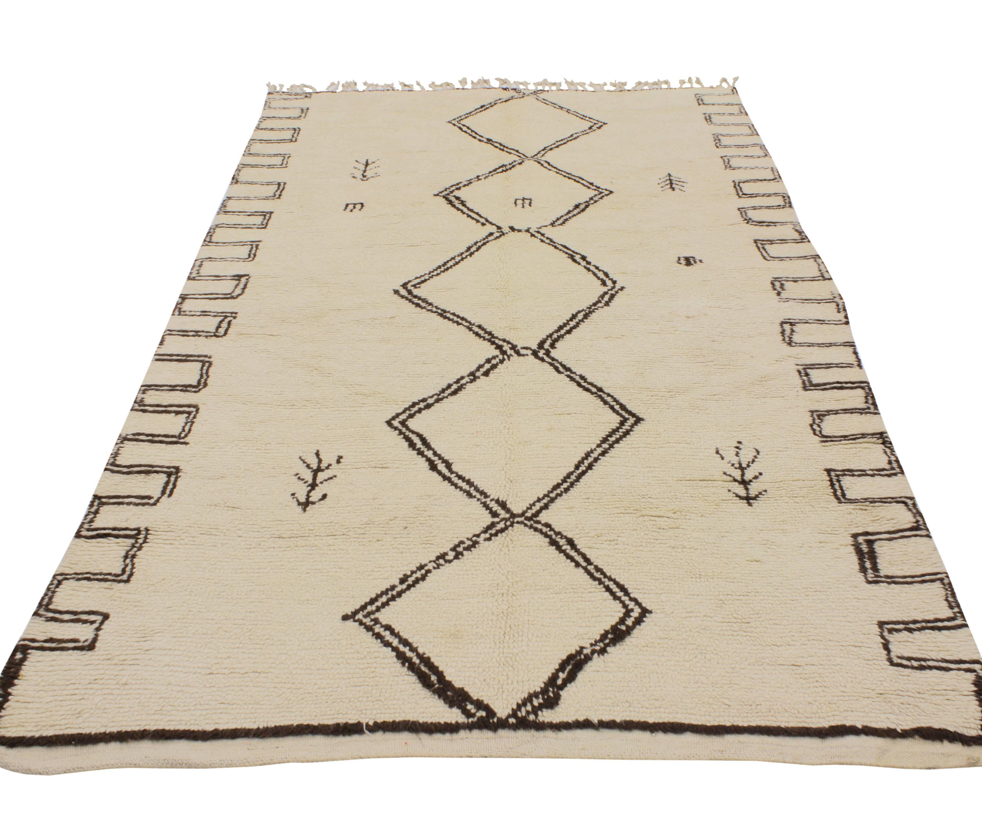 Hand-Knotted Mid-Century Modern Vintage Berber Moroccan Rug with Minimalist Tribal Design
