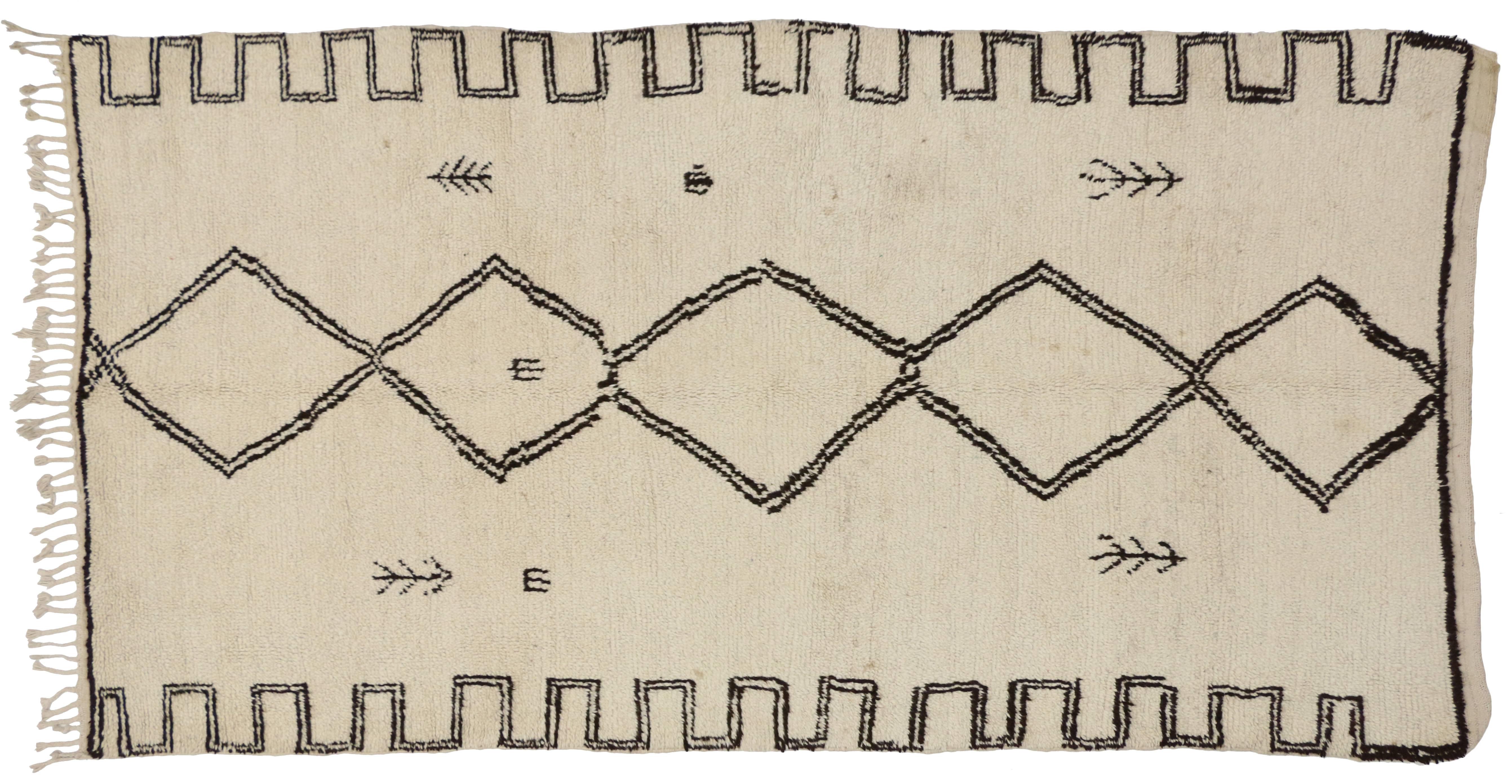 Wool Mid-Century Modern Vintage Berber Moroccan Rug with Minimalist Tribal Design