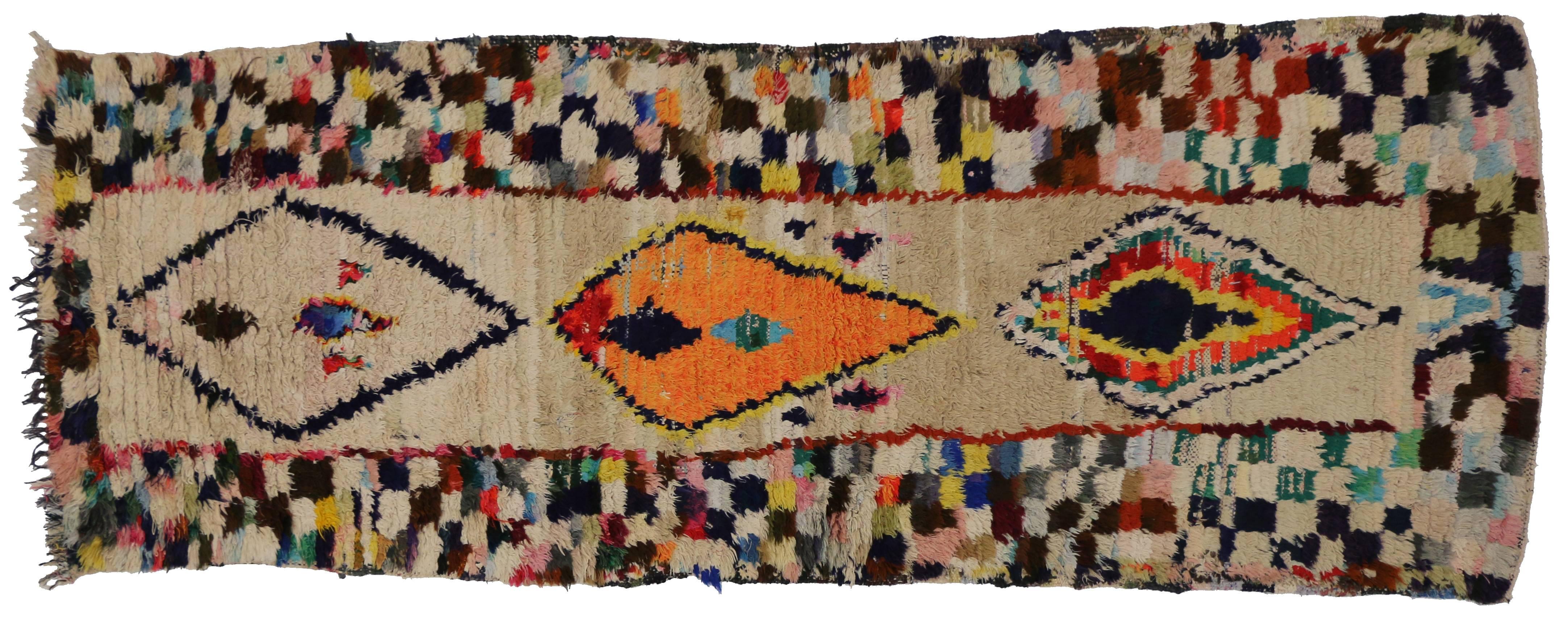 Wool Boho Chic Vintage Berber Moroccan Runner with Modern Tribal Design