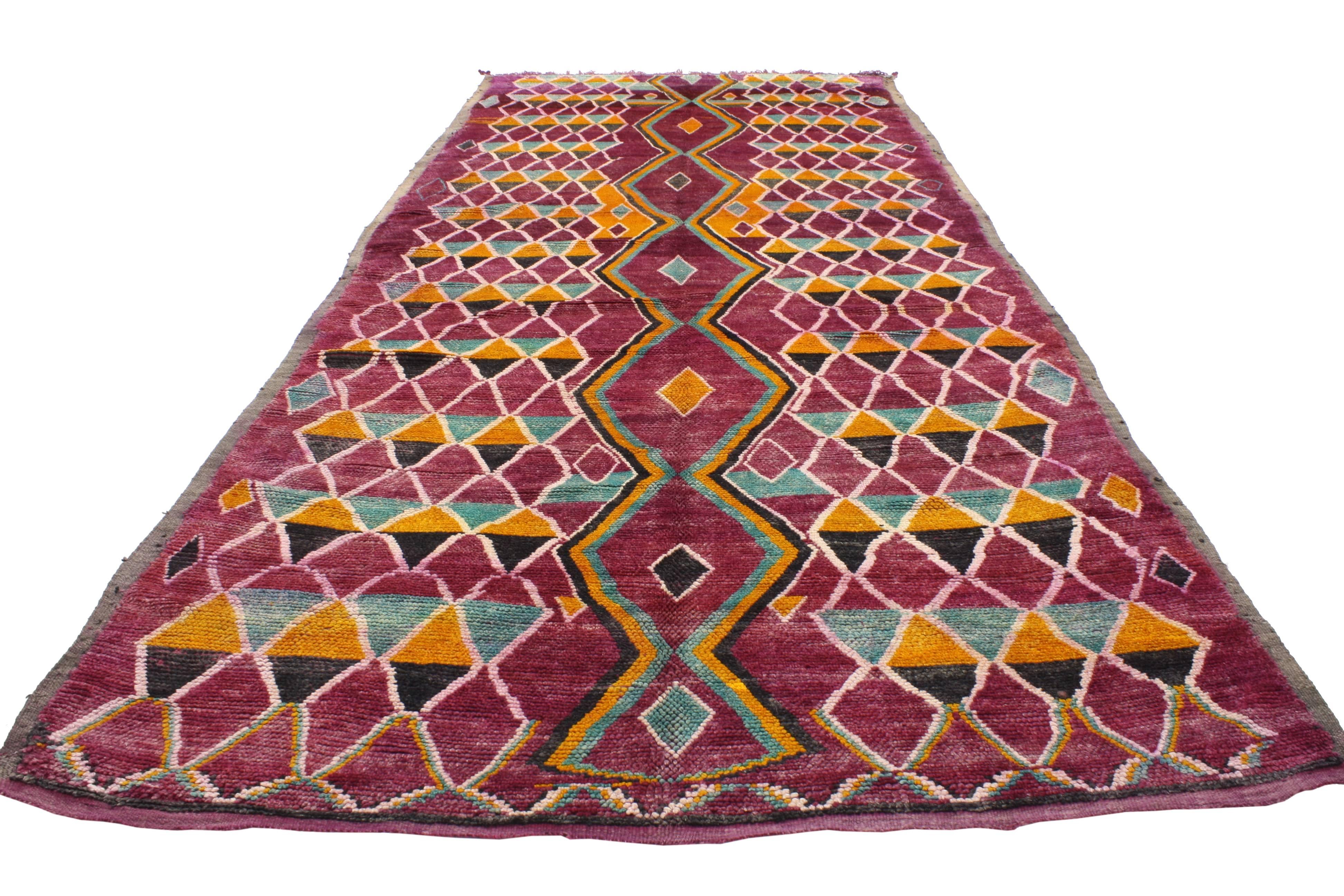 Bohemian Raspberry Vintage Berber Moroccan Rug with Modern Tribal Style