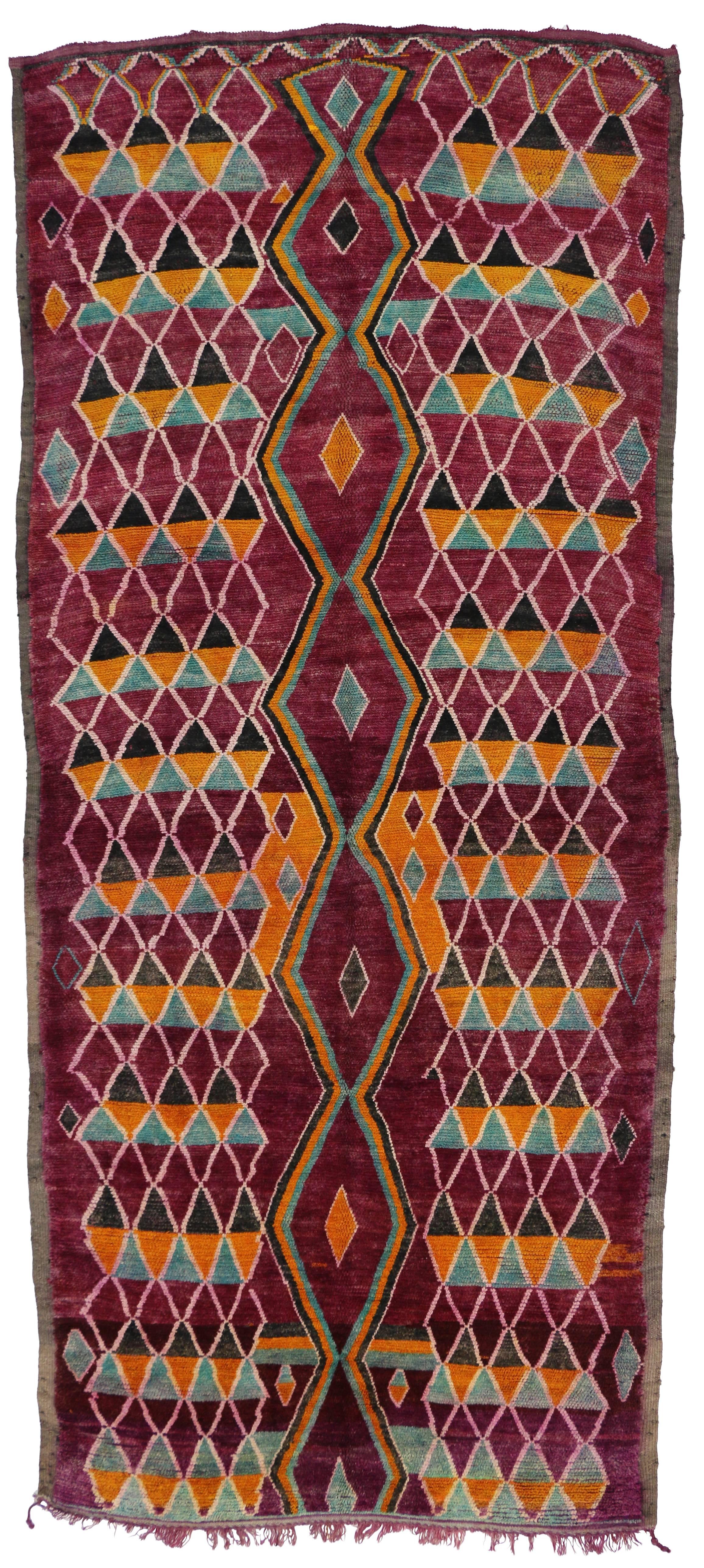 Wool Raspberry Vintage Berber Moroccan Rug with Modern Tribal Style