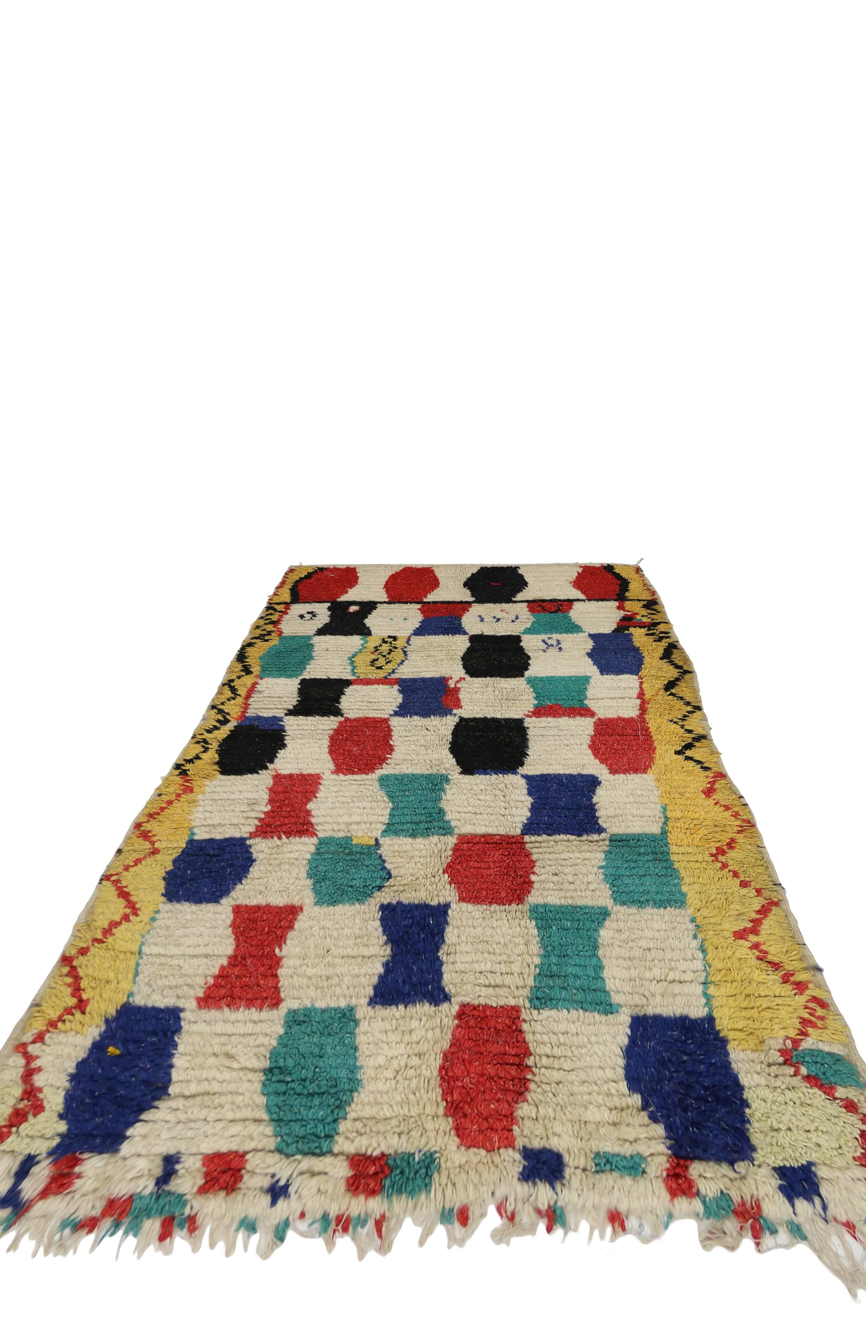Hand-Knotted Mid-Century Modern Vintage Berber Moroccan Azilal Rug with Tribal Style