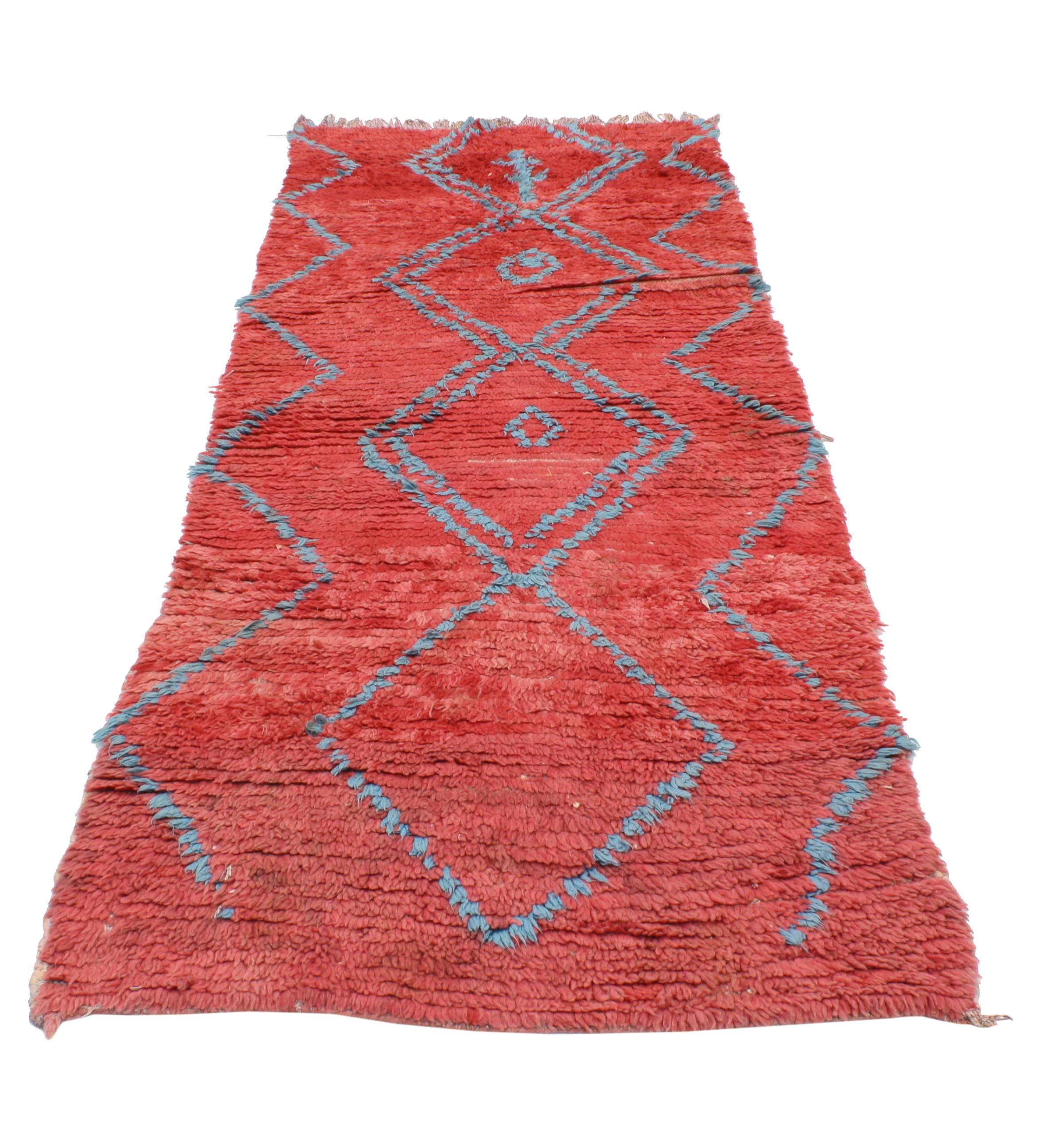 Hand-Knotted Vintage Berber Moroccan Runner with Modern Tribal Design