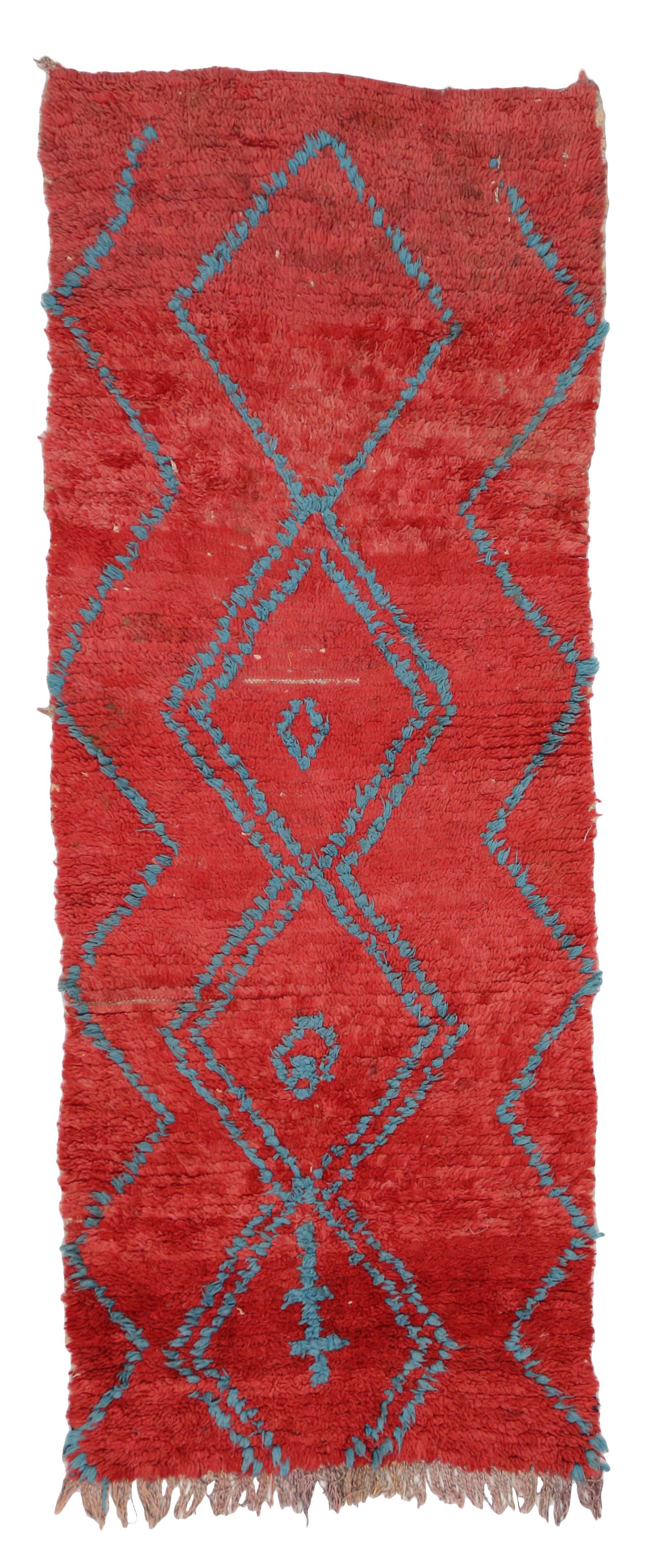 Wool Vintage Berber Moroccan Runner with Modern Tribal Design