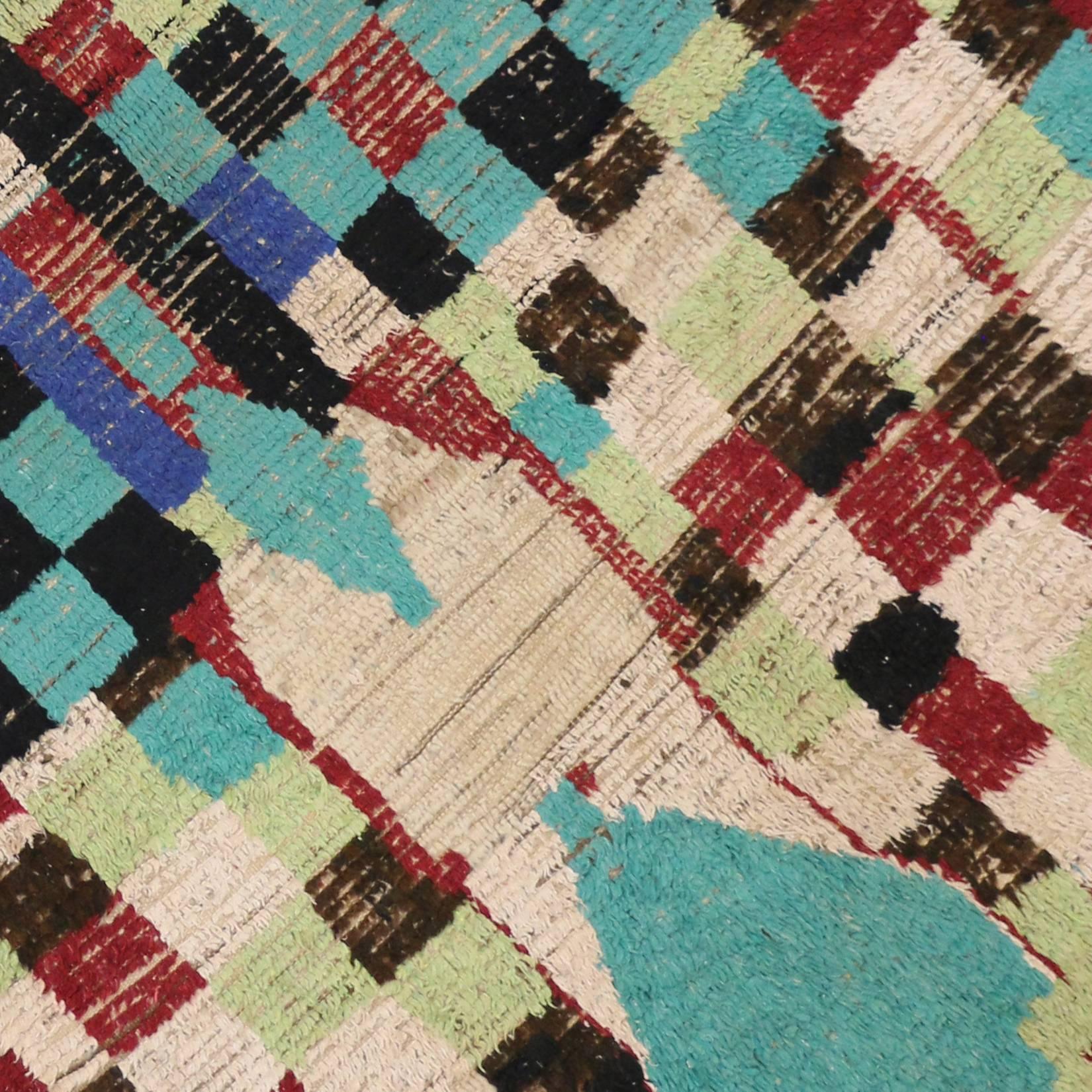 20th Century Vintage Berber Moroccan Rug with Cubist Bauhaus Style For Sale