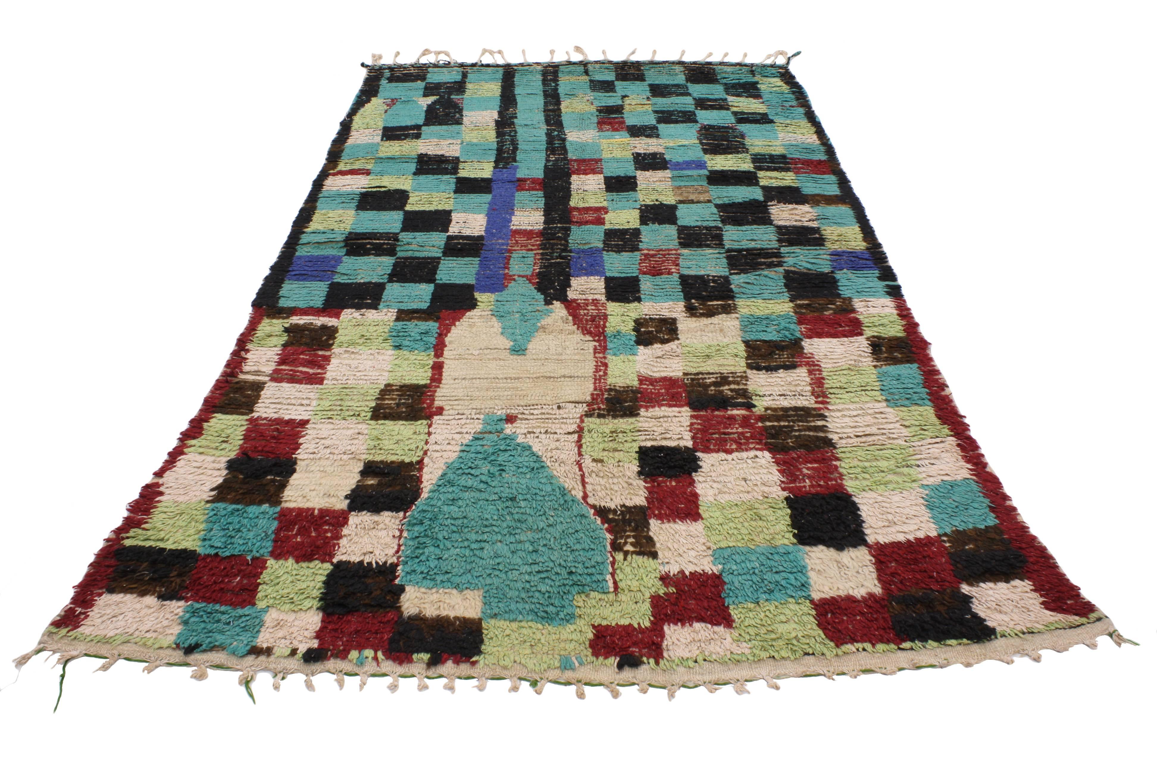 Hand-Knotted Vintage Berber Moroccan Rug with Cubist Bauhaus Style For Sale