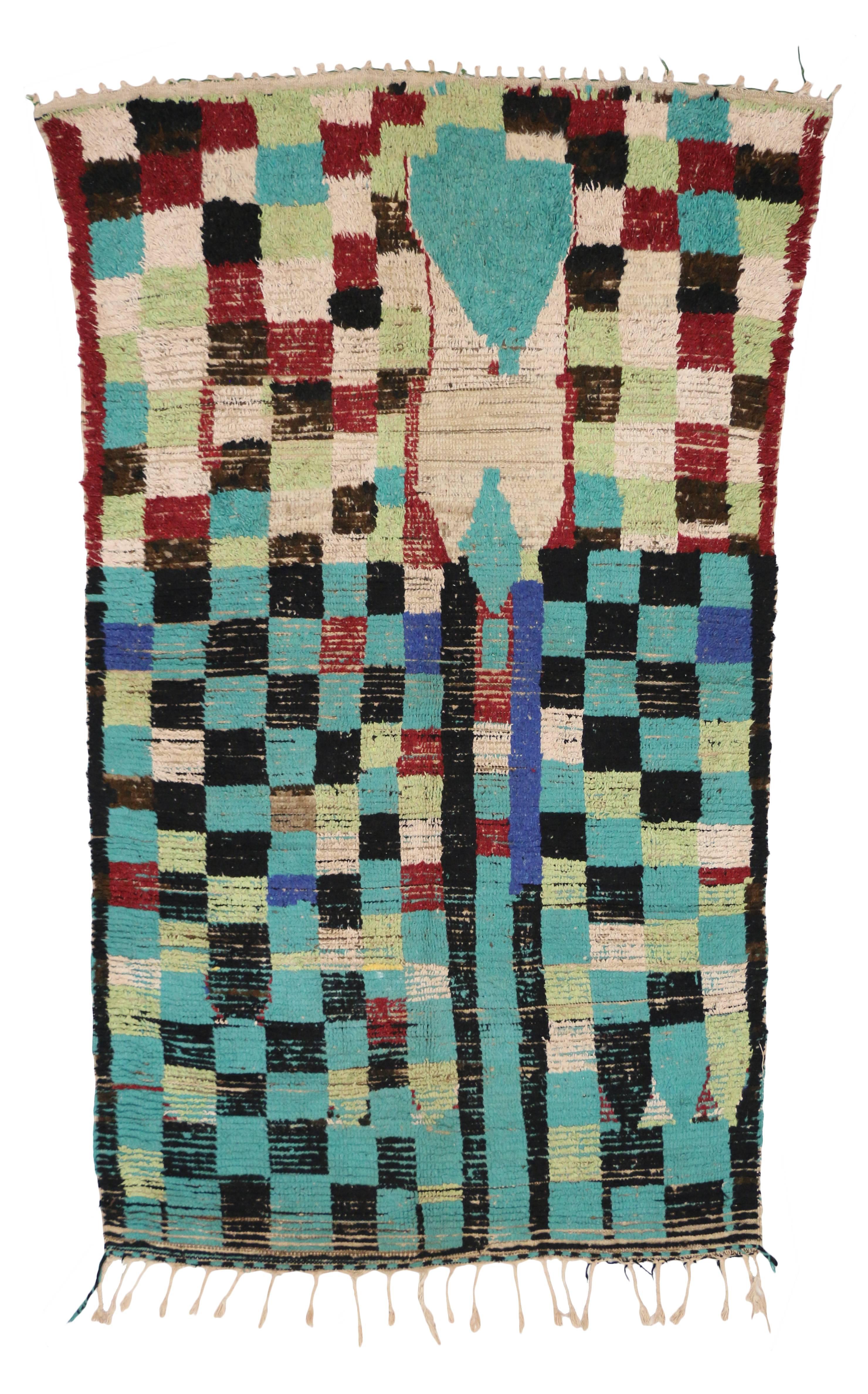 Wool Vintage Berber Moroccan Rug with Cubist Bauhaus Style For Sale