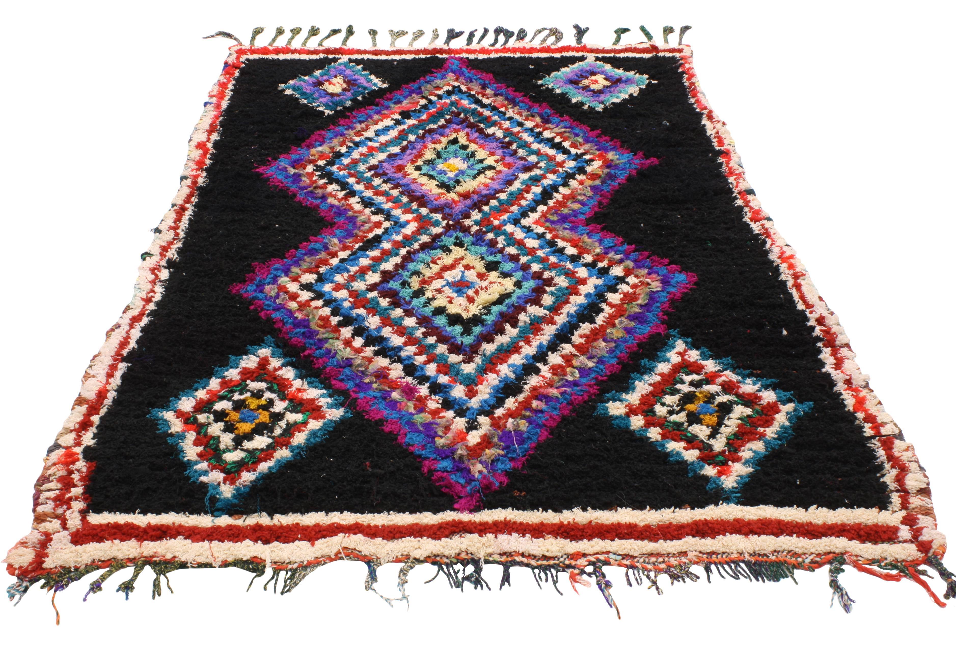 Hand-Knotted Vintage Berber Moroccan Rug with Boho Chic Tribal Style