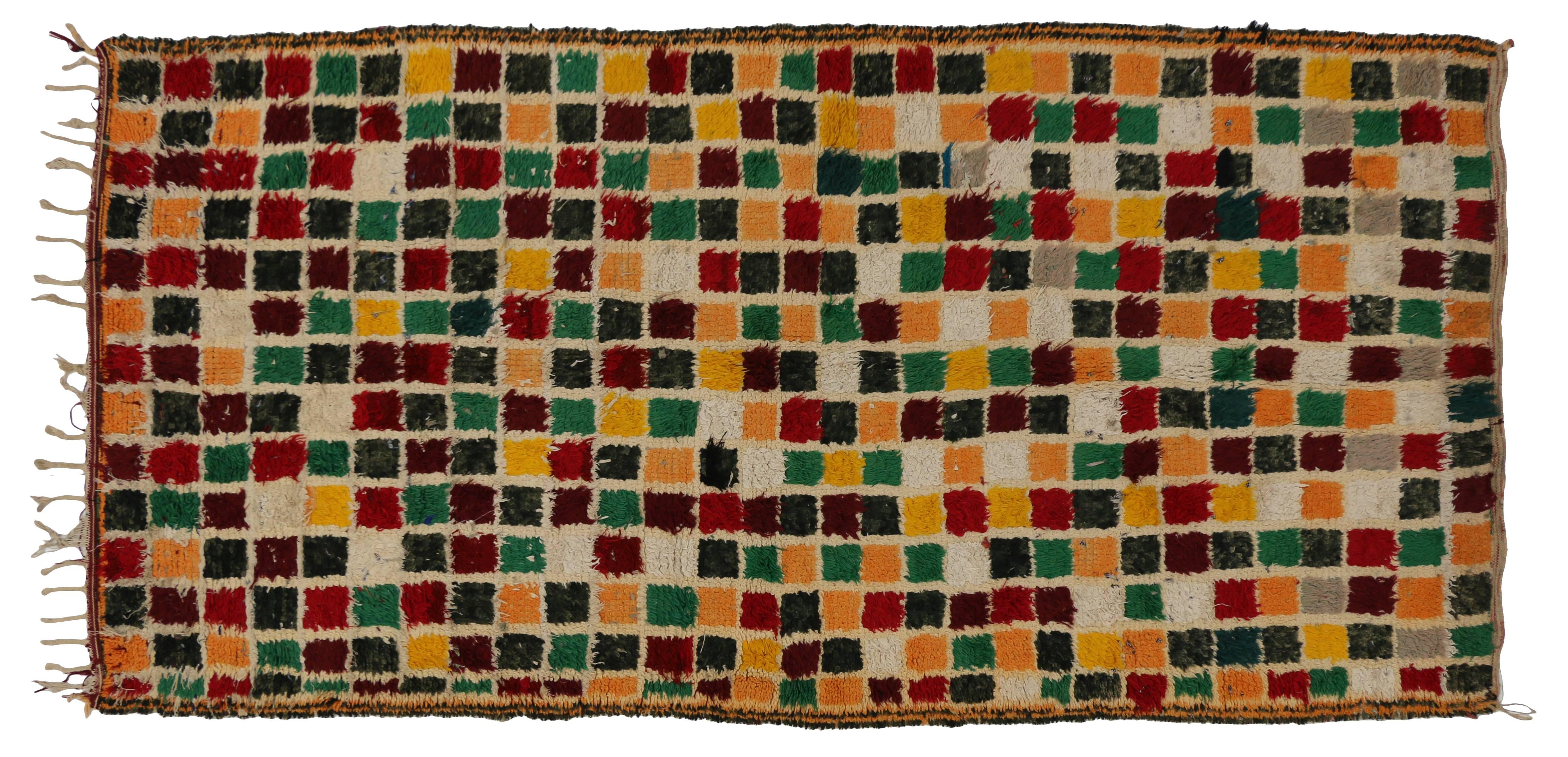 Vintage Berber Moroccan Runner with Postmodern Bauhaus Cubism Style In Good Condition In Dallas, TX