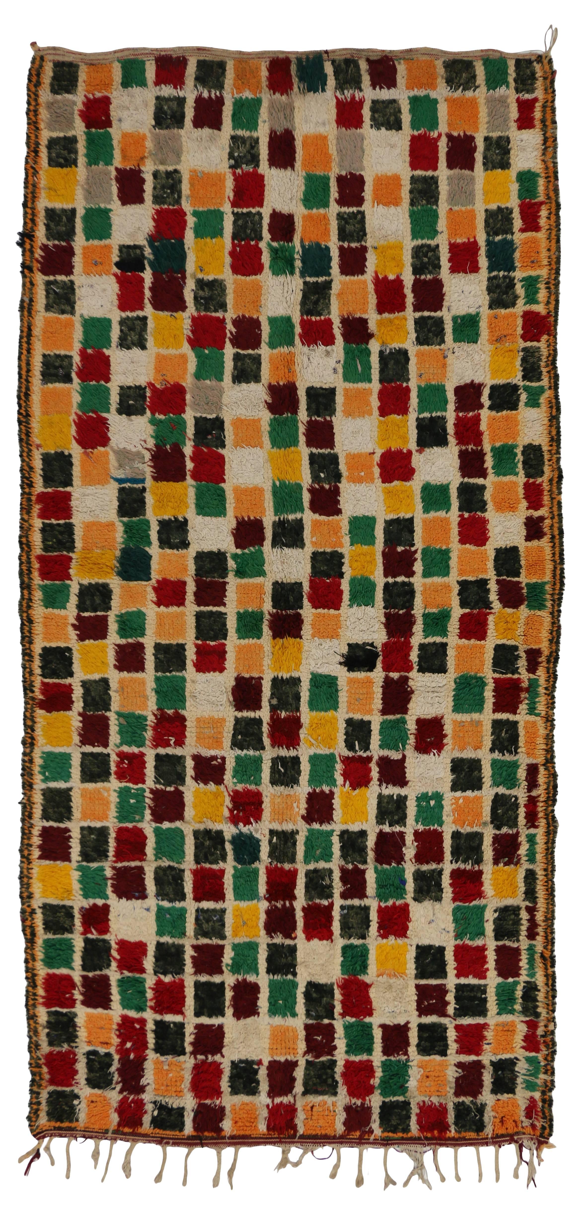20th Century Vintage Berber Moroccan Runner with Postmodern Bauhaus Cubism Style