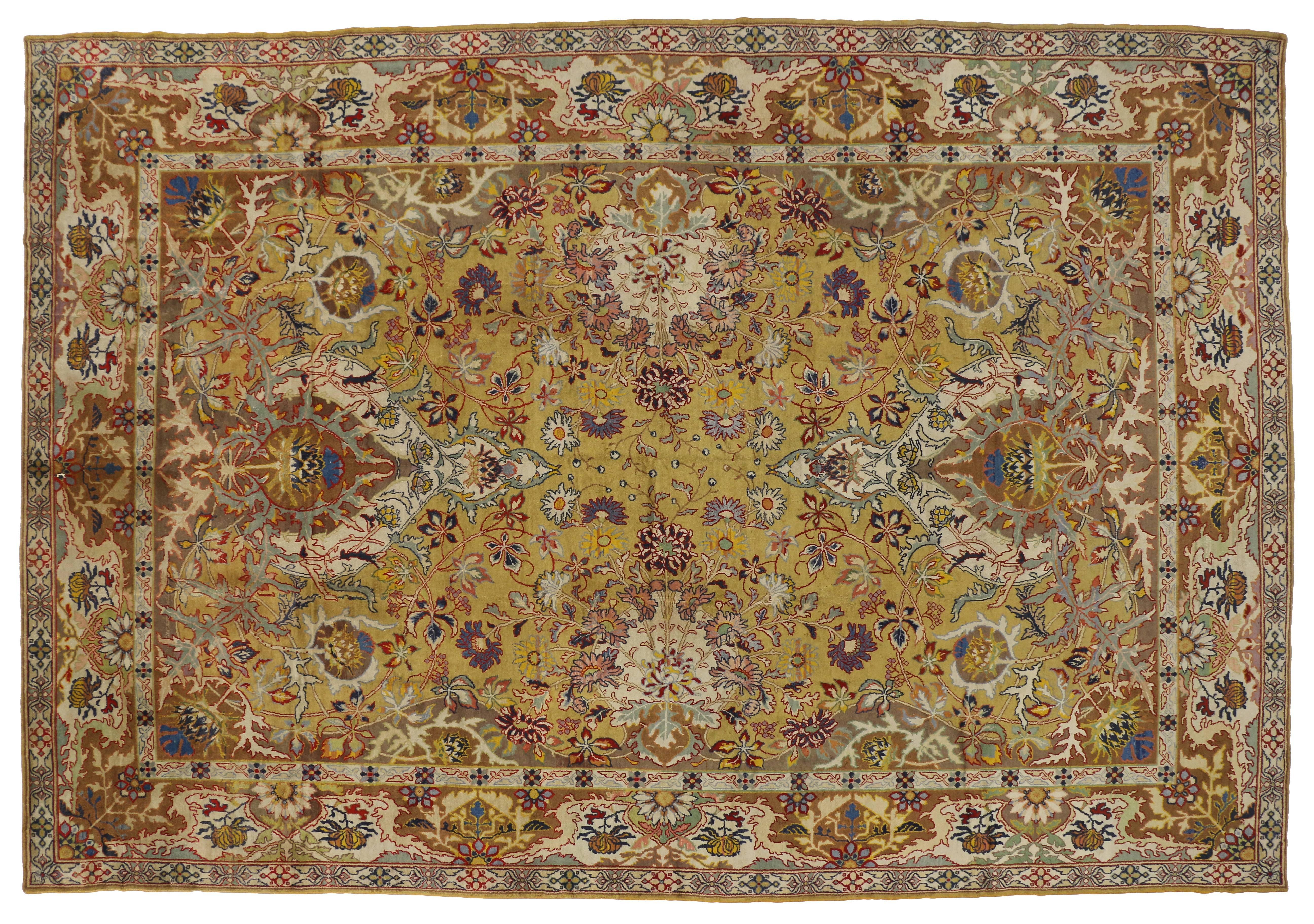 Wool Antique European Rug with Oushak Design and Traditional Modern Style
