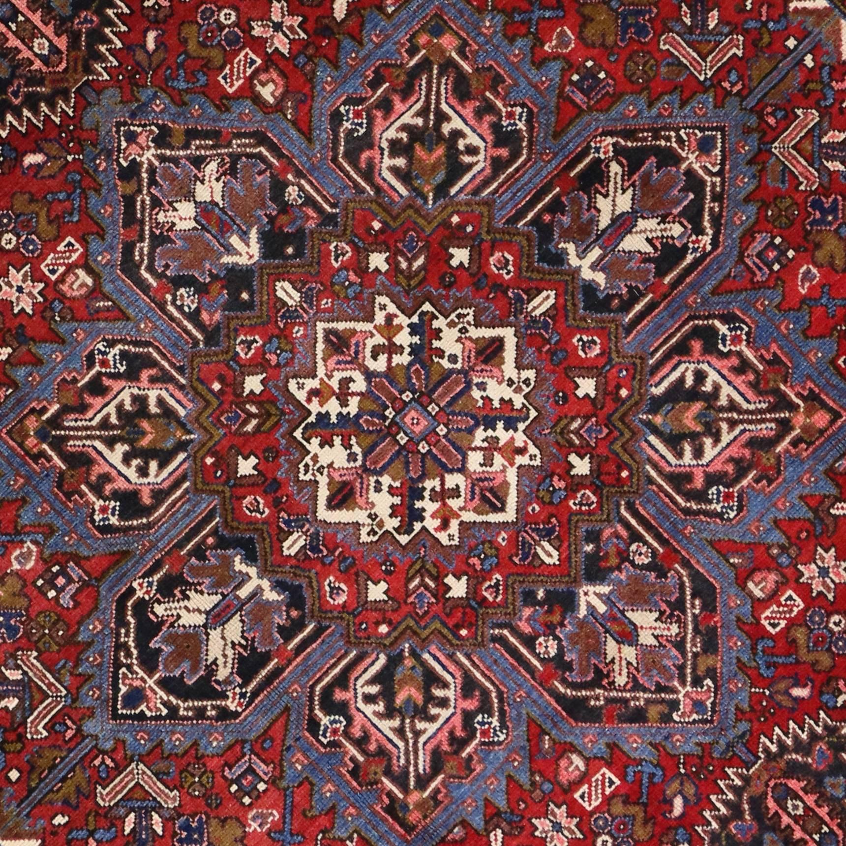 Vintage Persian Heriz Rug with Mid-Century Modern Style in Traditional Colors For Sale 2