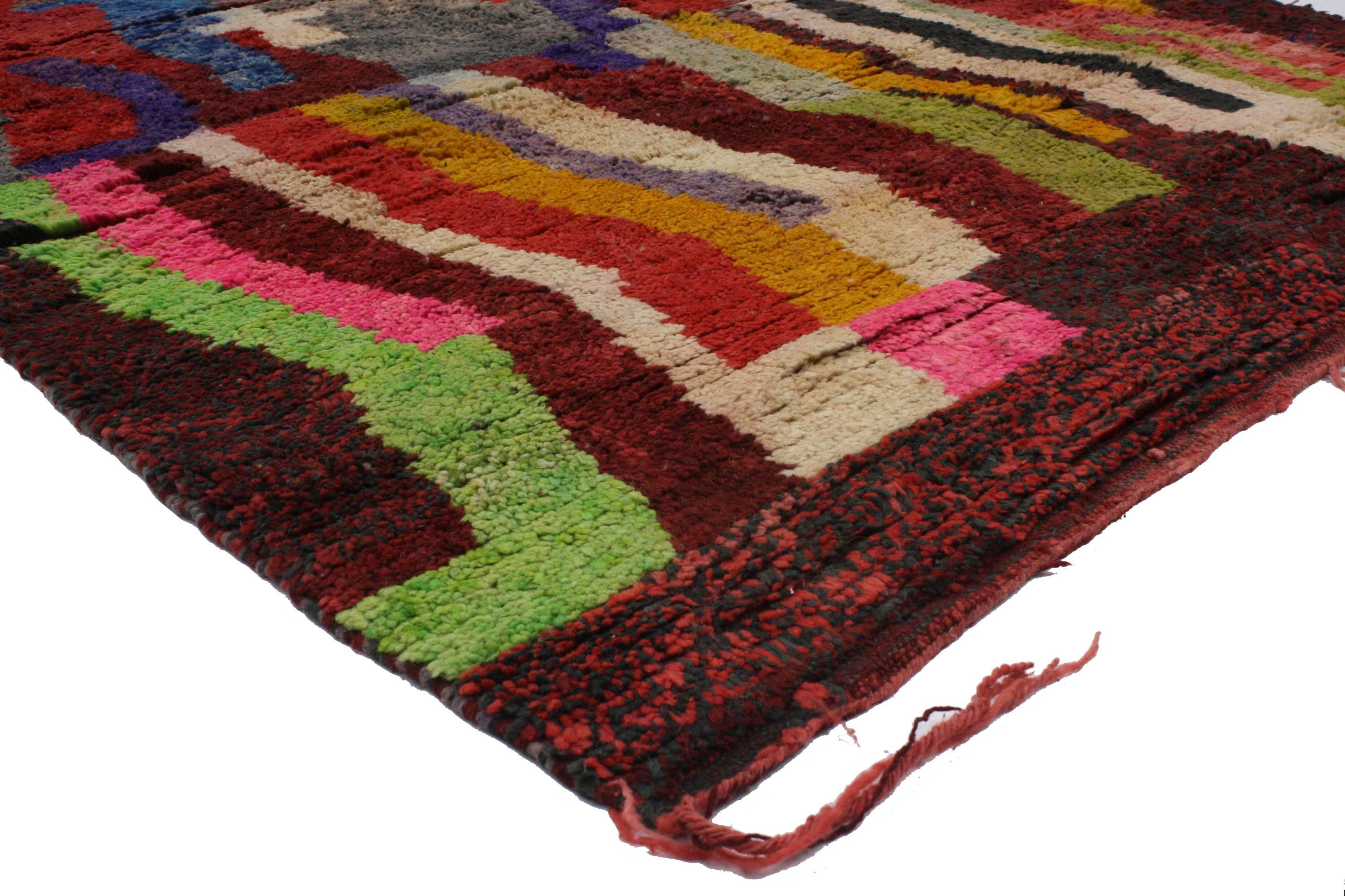 Hand-Knotted Vintage Berber Moroccan Rehamna Rug with Tribal Style
