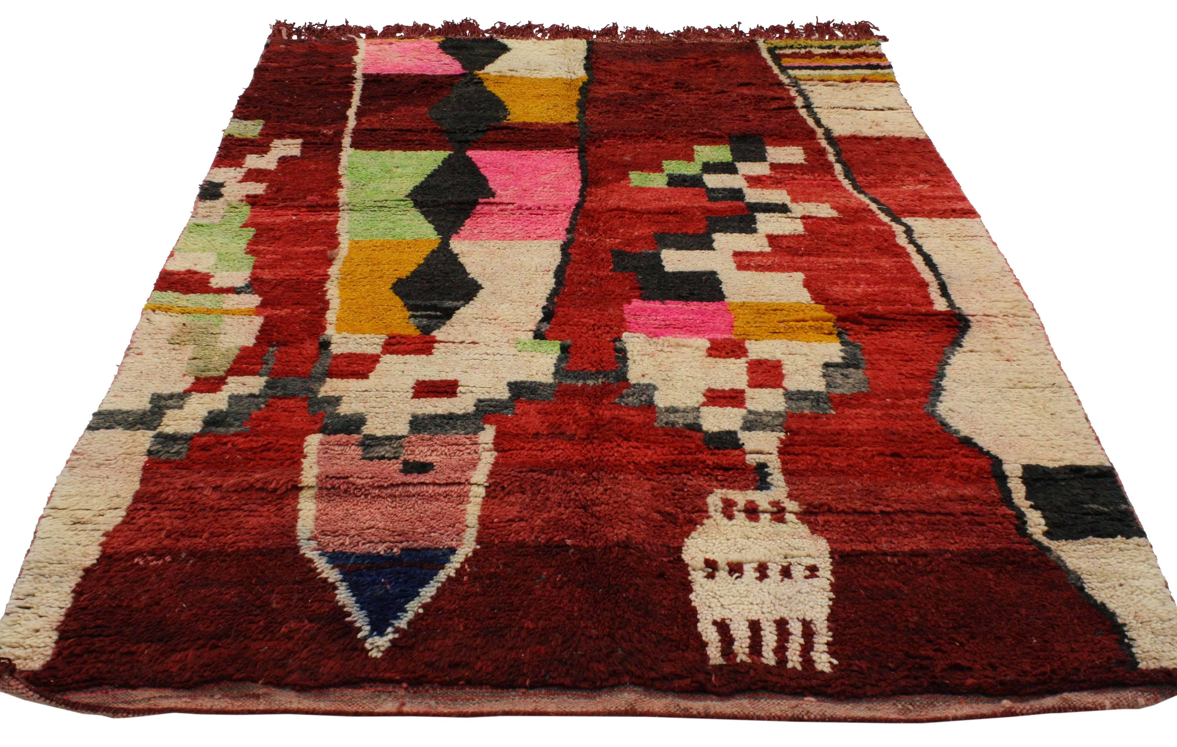 Hand-Knotted Contemporary Berber Moroccan Rehamna Rug with Post-Modern Expressionist Style