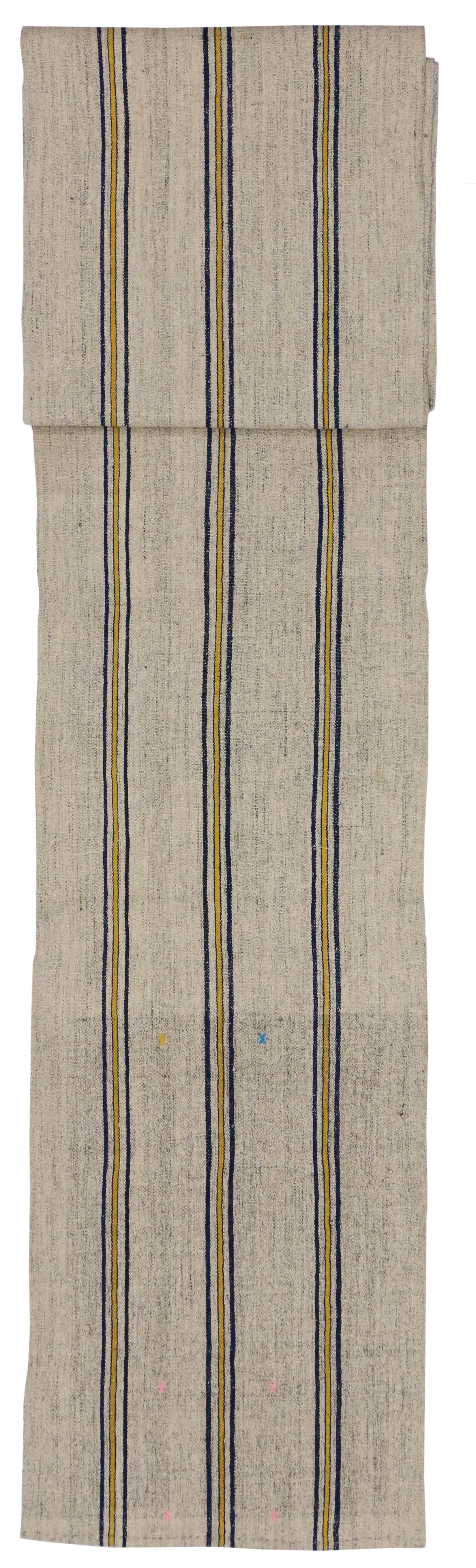 Vintage Turkish Flatweave Kilim Runner with Nautical Style, Navy Blue and Yellow In Excellent Condition In Dallas, TX