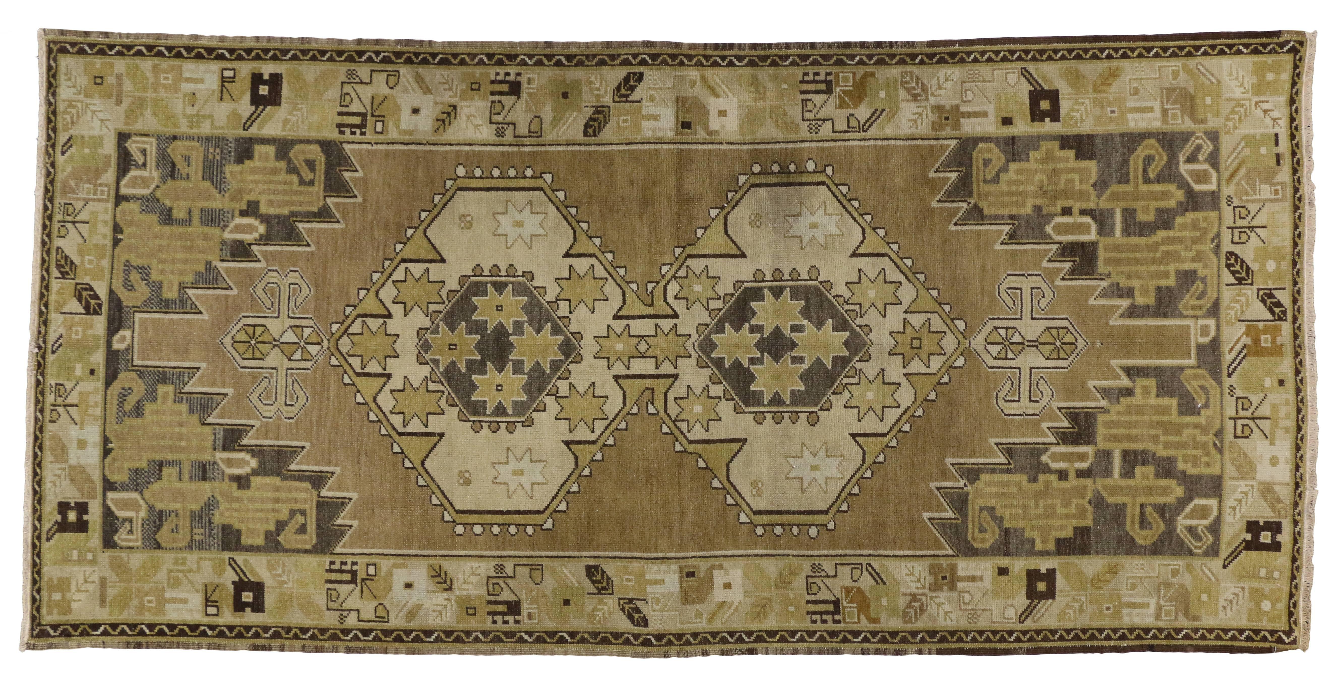 20th Century Vintage Turkish Oushak Carpet Runner with Mid-Century Modern Style