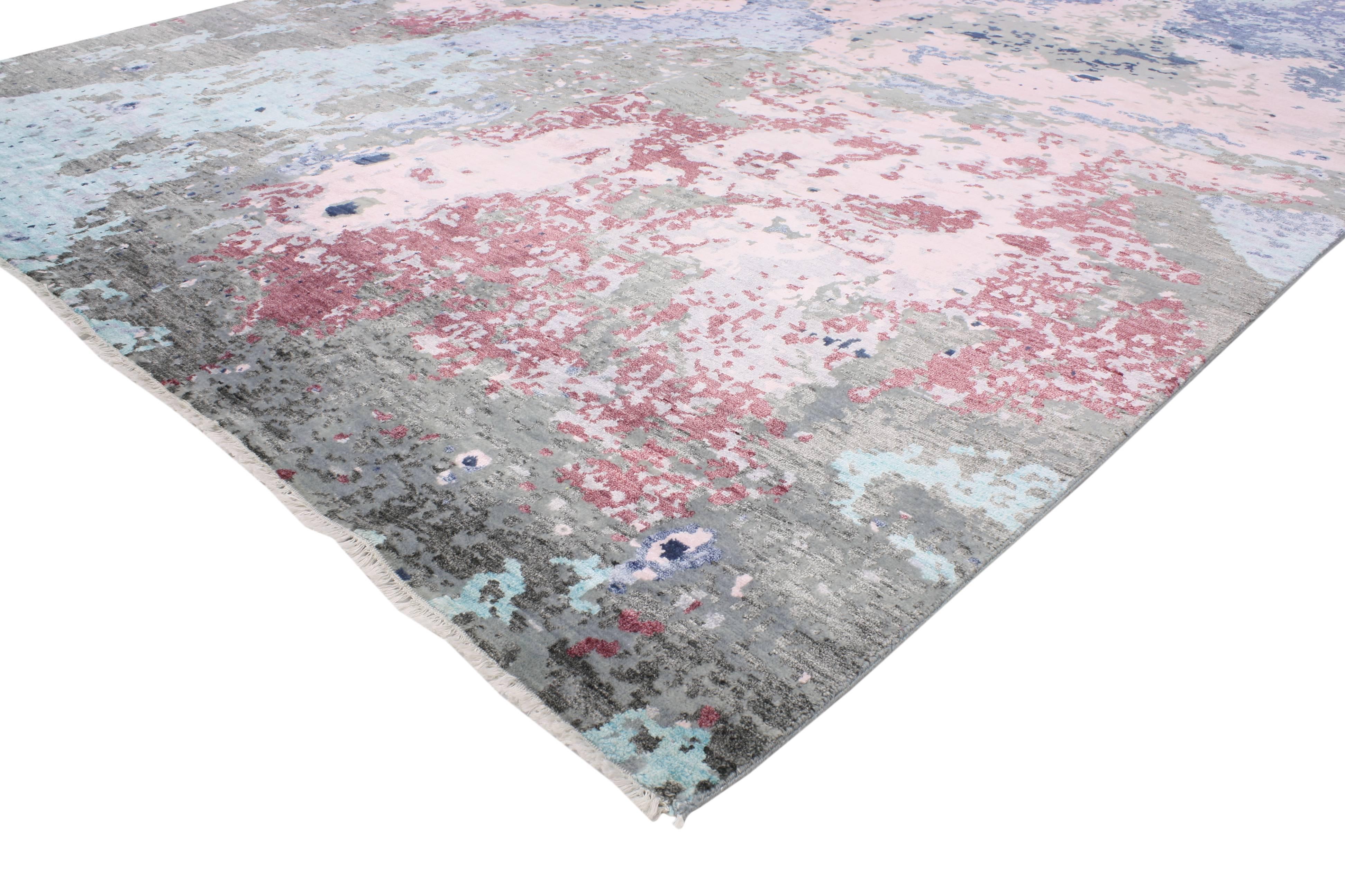 30335 New Contemporary Abstract Area Rug with Post-Modern Expressionist Memphis Stylee, 08'00 x 12'00. This hand-knotted silk contemporary abstract area rug with post-modern Memphis style goes beyond the boundaries of design. This contemporary rug