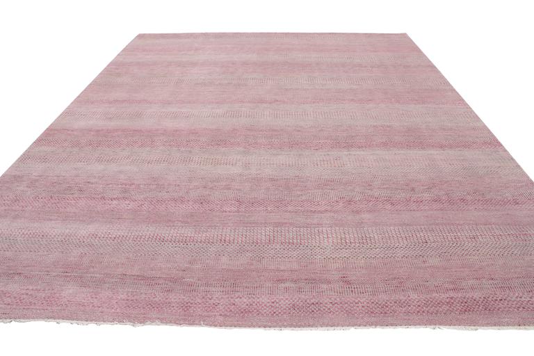 Indian New Post-Modern Transitional Pink-Gray Area Rug with Contemporary Feminine Style For Sale