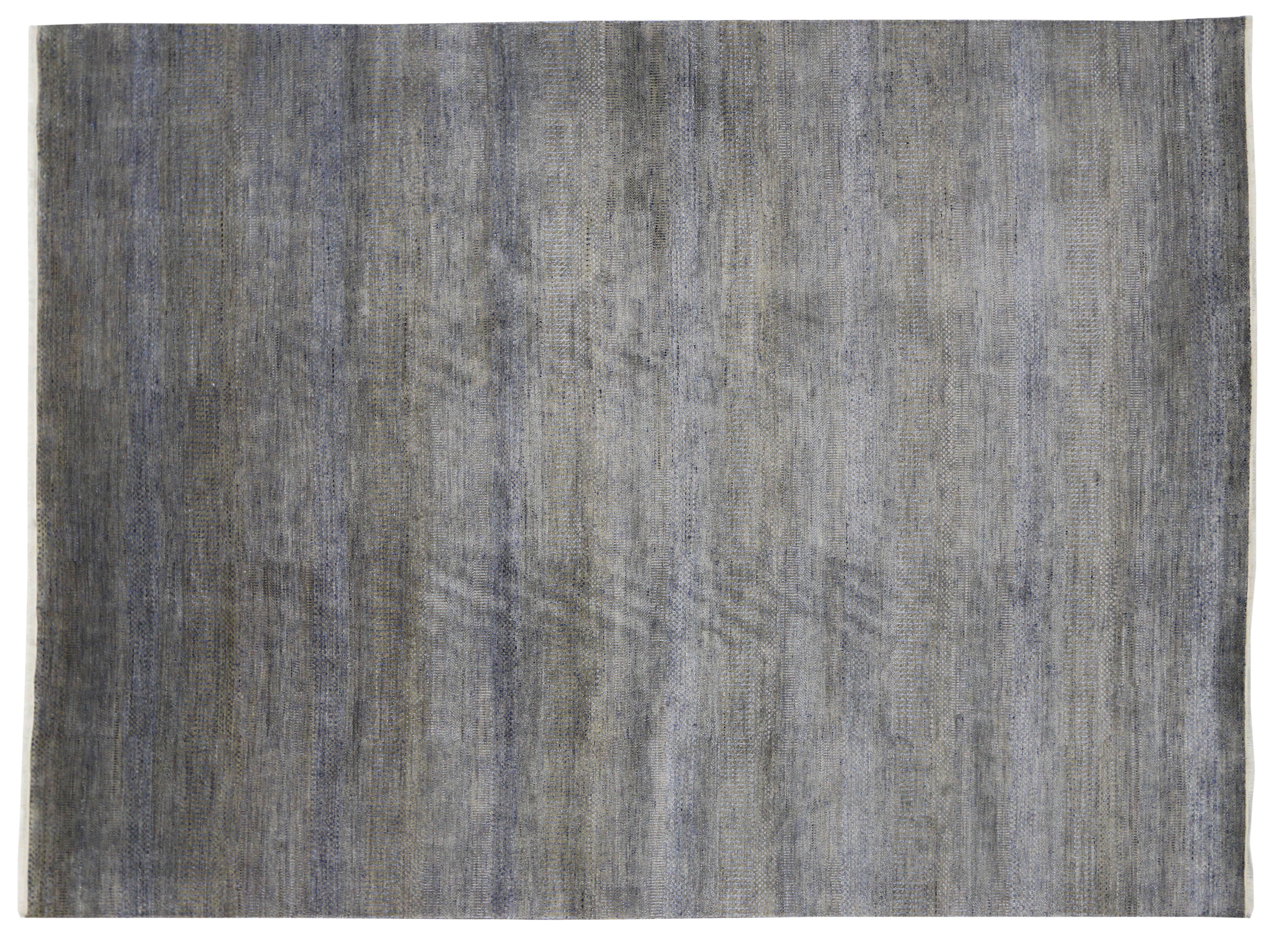 Hand-Knotted New Contemporary Transitional Gray Area Rug with Modern International Style For Sale