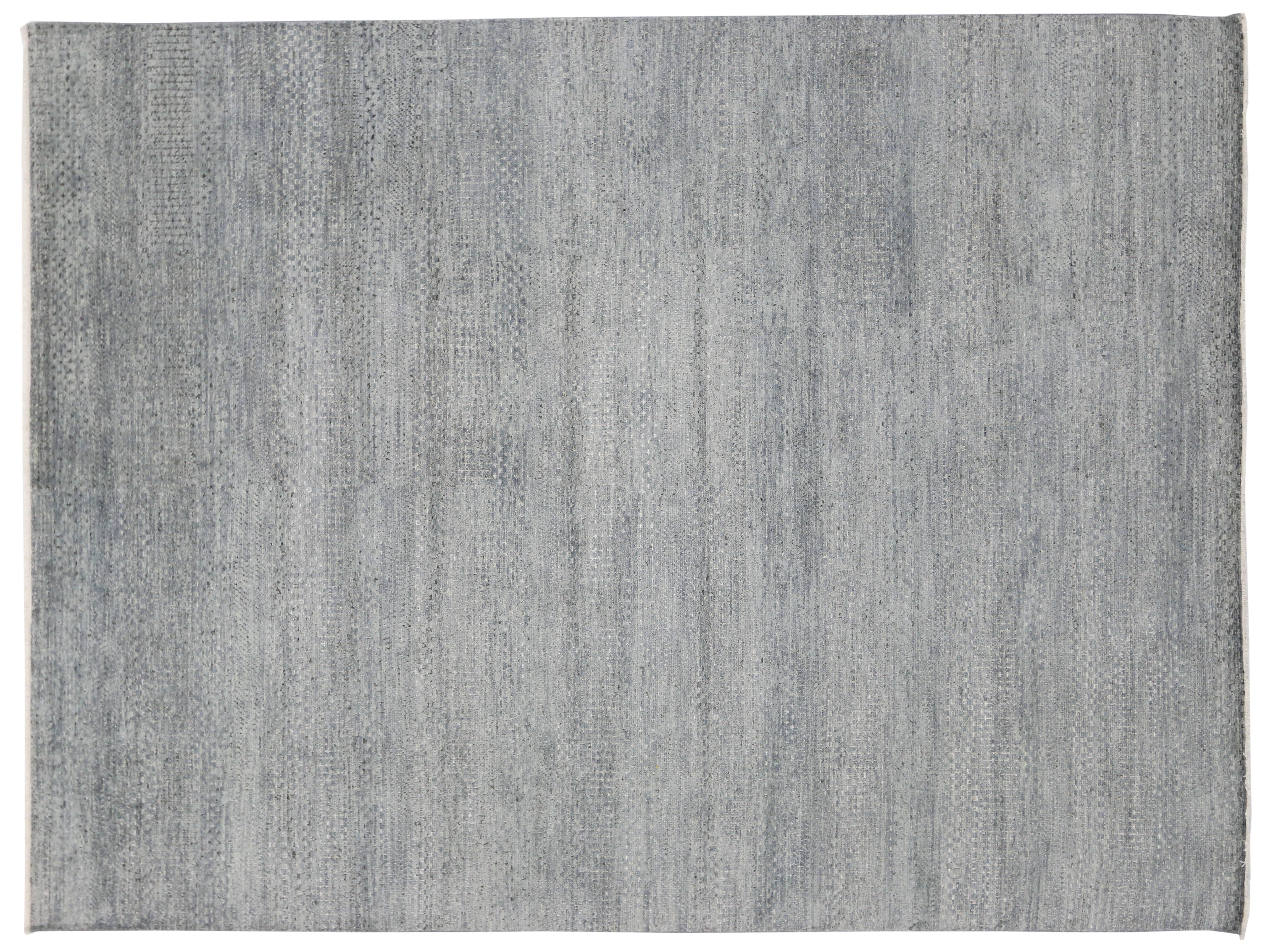 Contemporary Transitional Grass Cloth Patterned Slate Blue Area Rug with Modern Style