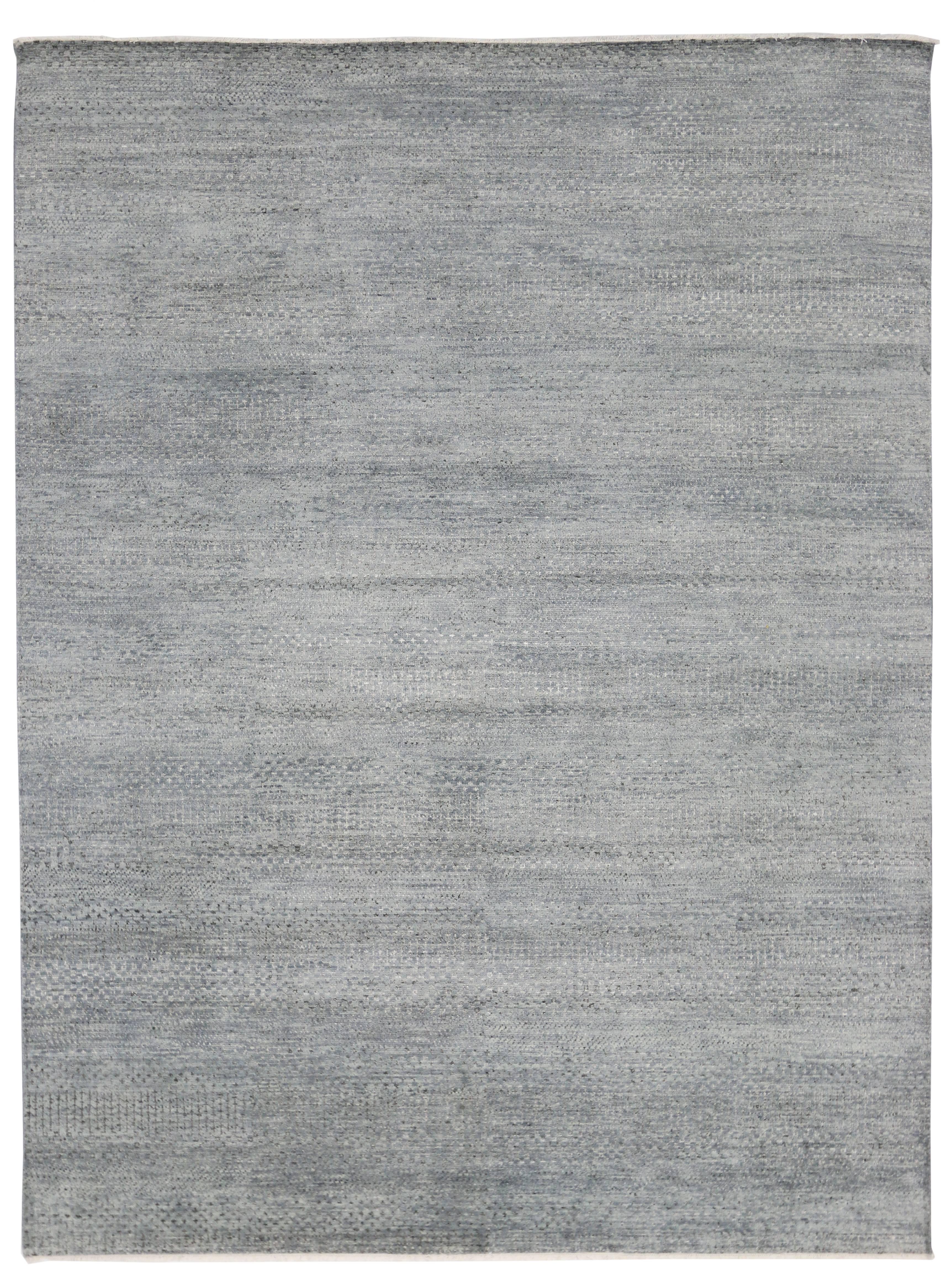 Wool Transitional Grass Cloth Patterned Slate Blue Area Rug with Modern Style