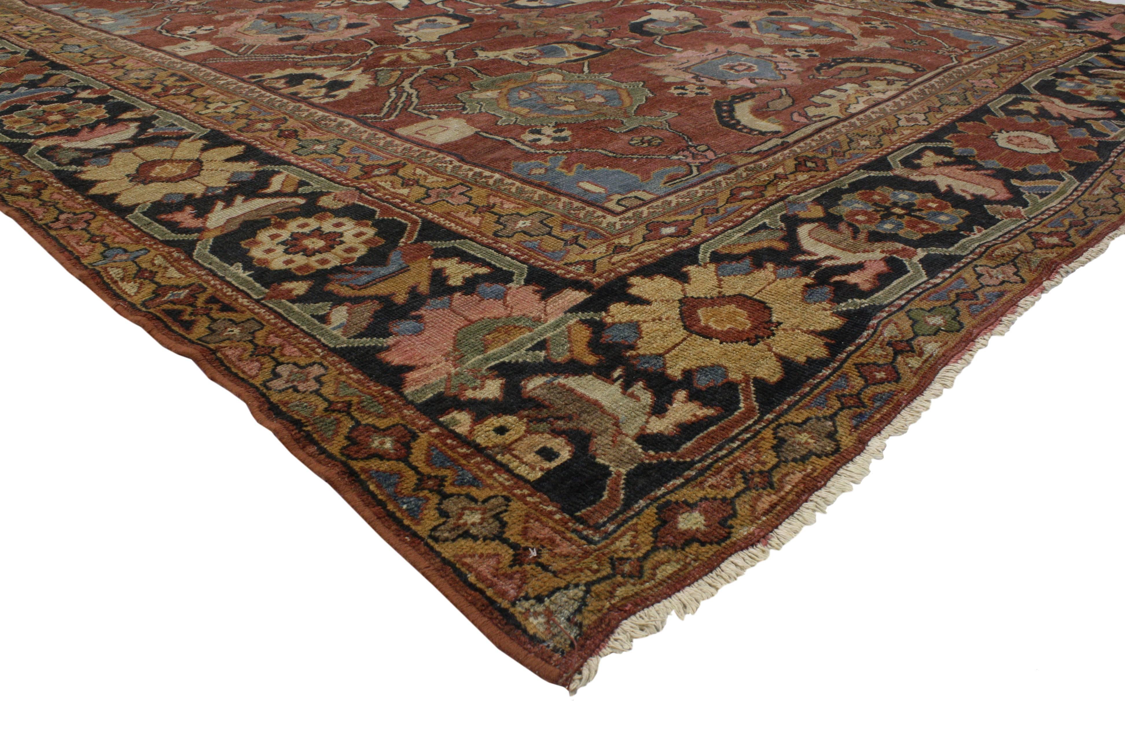 71760 Antique Persian Sultanabad Rug with Arts & Crafts Style 08'01 x 11'07.​​ Sultanabad Rugs are known for their extravagant floral designs, grand scale motifs and exquisite colors. This hand-knotted wool antique Persian Sultanabad rug features an