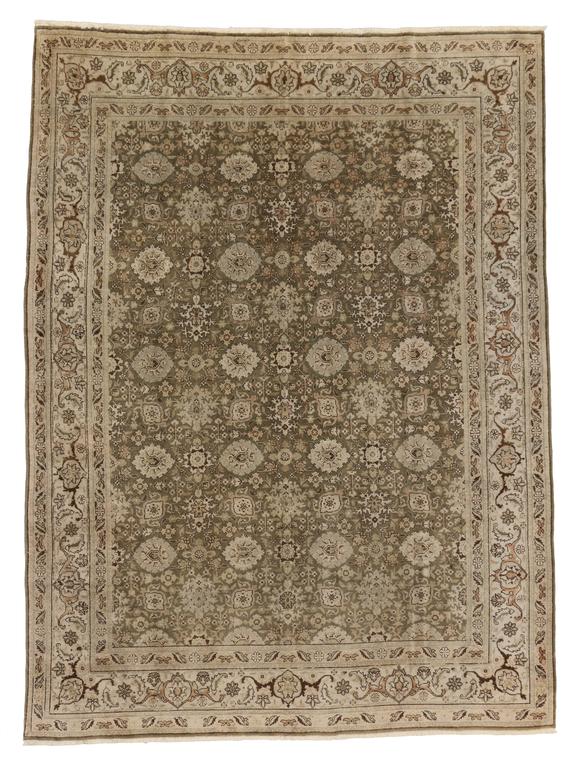 Antique Persian Tabriz Rug with Traditional Style in Warm Earth Tone