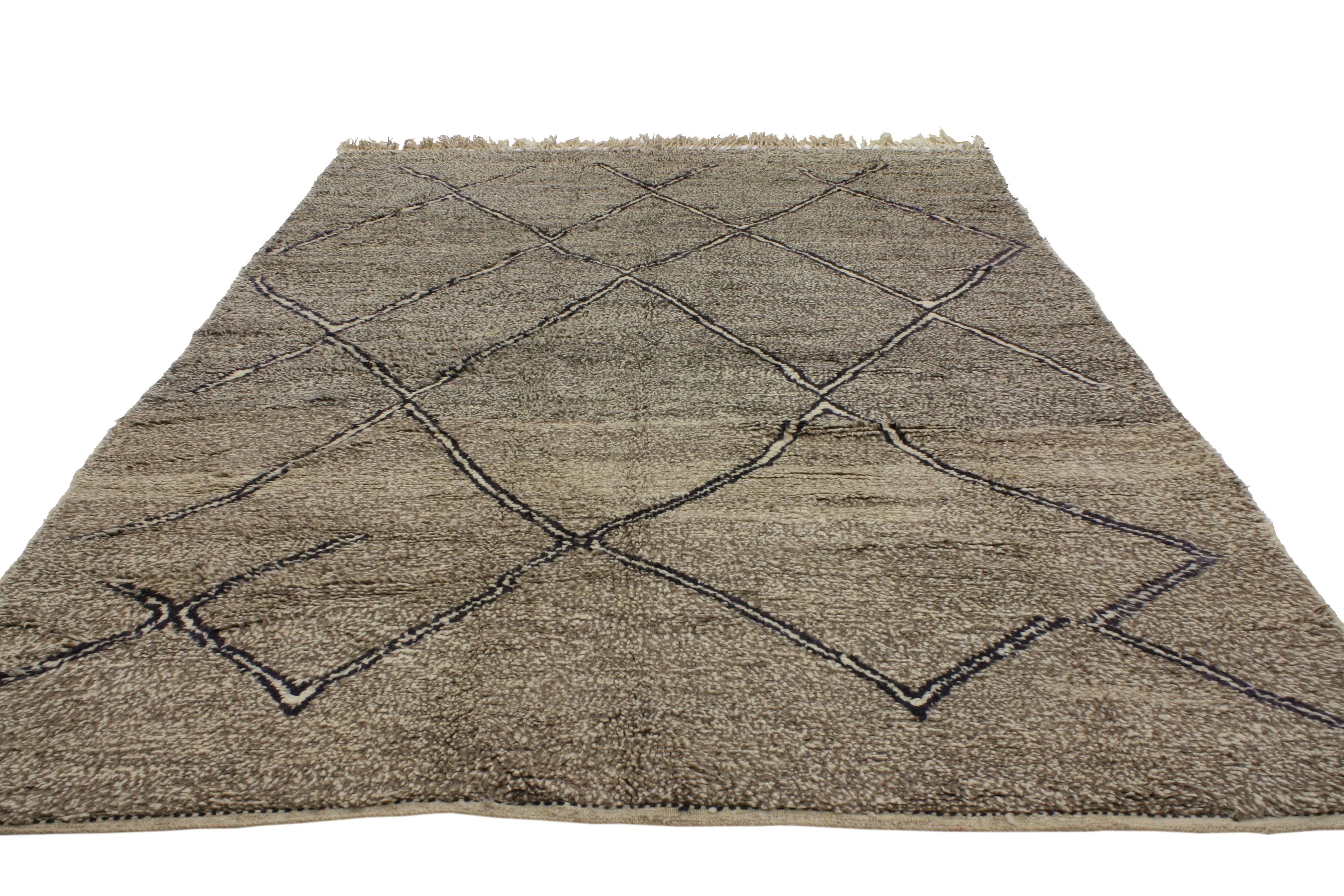 Mid-Century Modern Taupe Berber Moroccan Rug with Modern Style