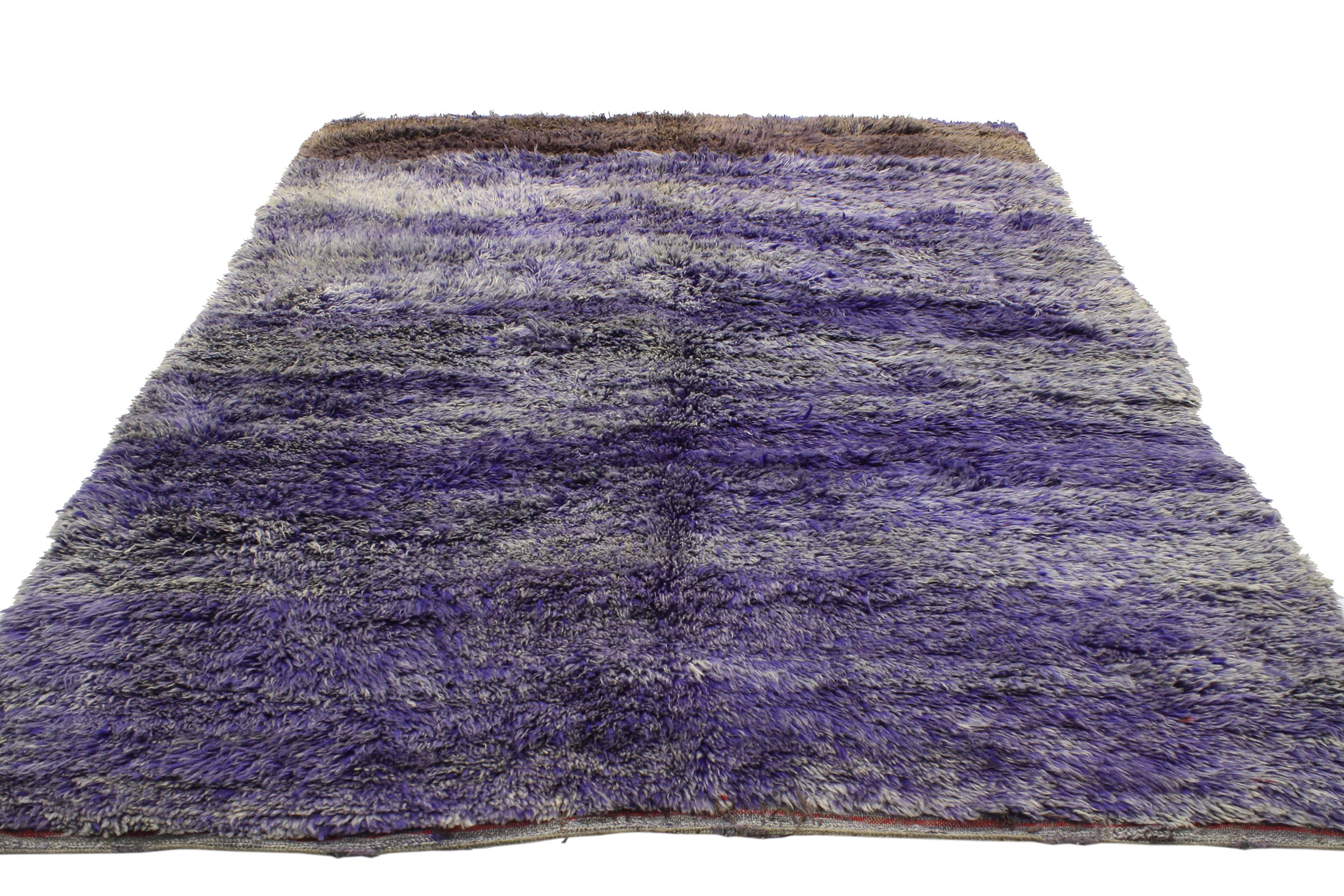 Bohemian Boho Chic Berber Moroccan Rug with Modern Style, Violet Blue
