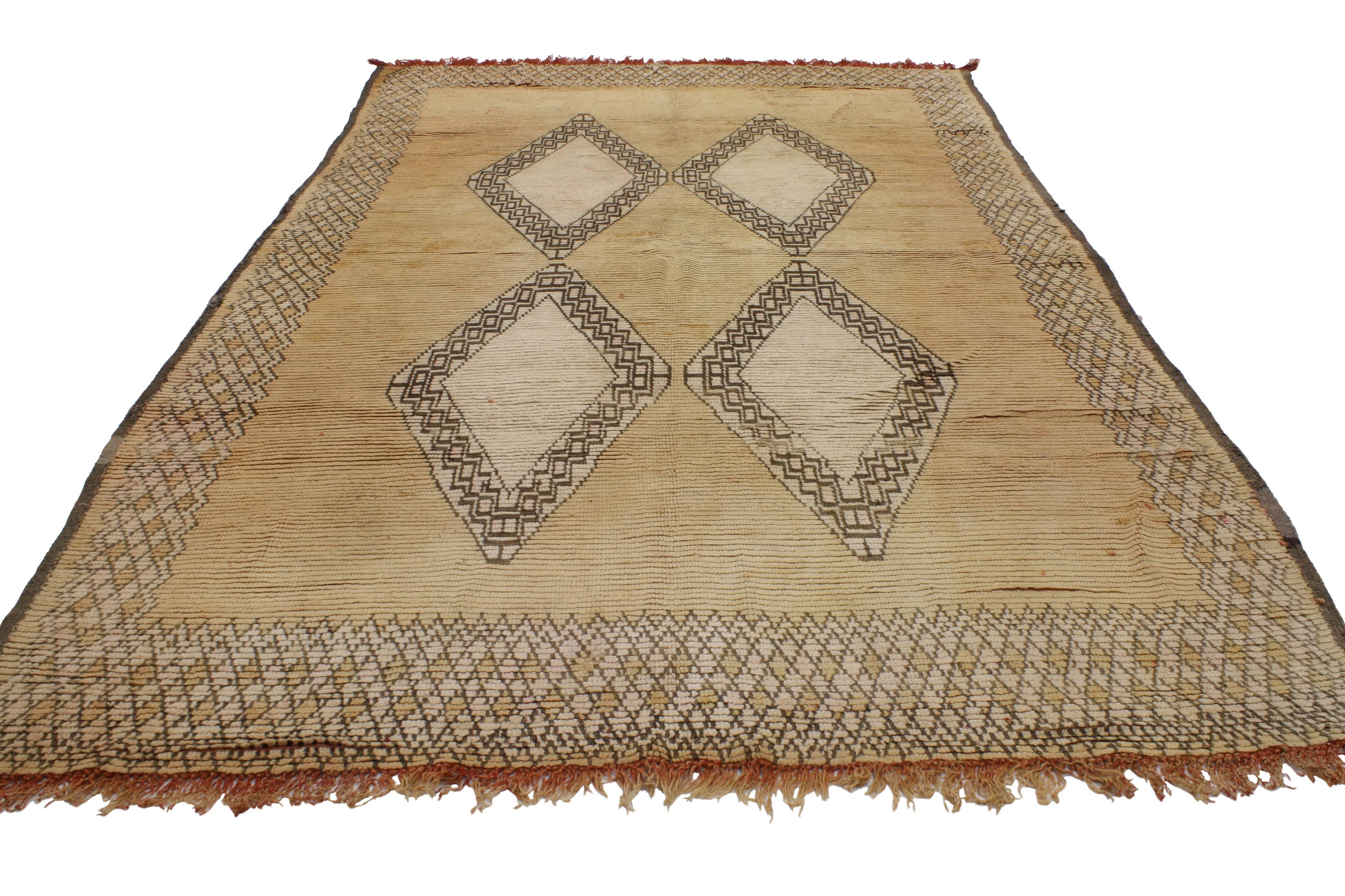 Hand-Knotted Vintage Berber Moroccan Rug with Mid-Century Modern Style