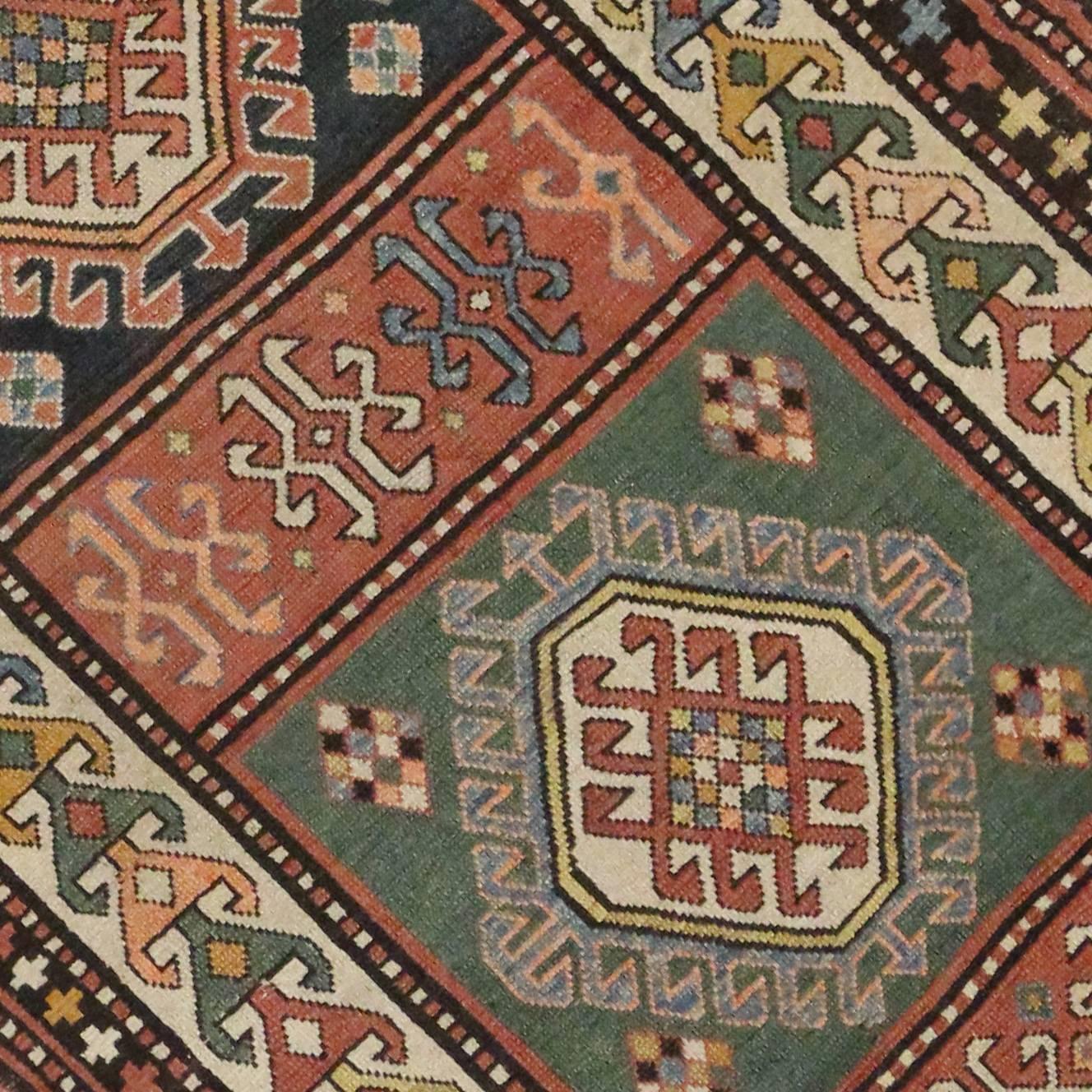 Rustic Tribal Style Antique Caucasian Kazak Rug, Wide Hallway Runner 3