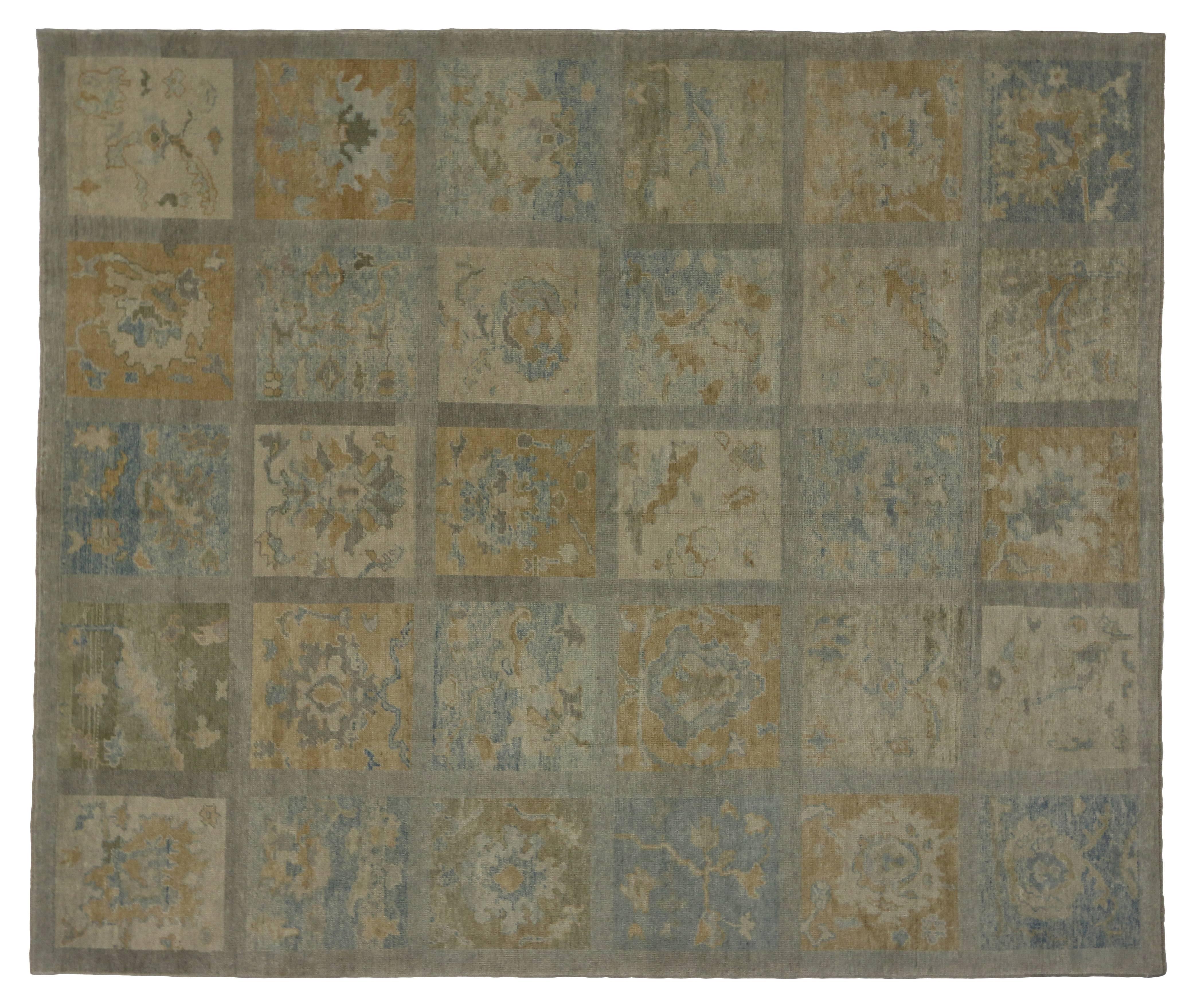 Wool Modern Turkish Oushak Rug with Garden Design and Transitional Style