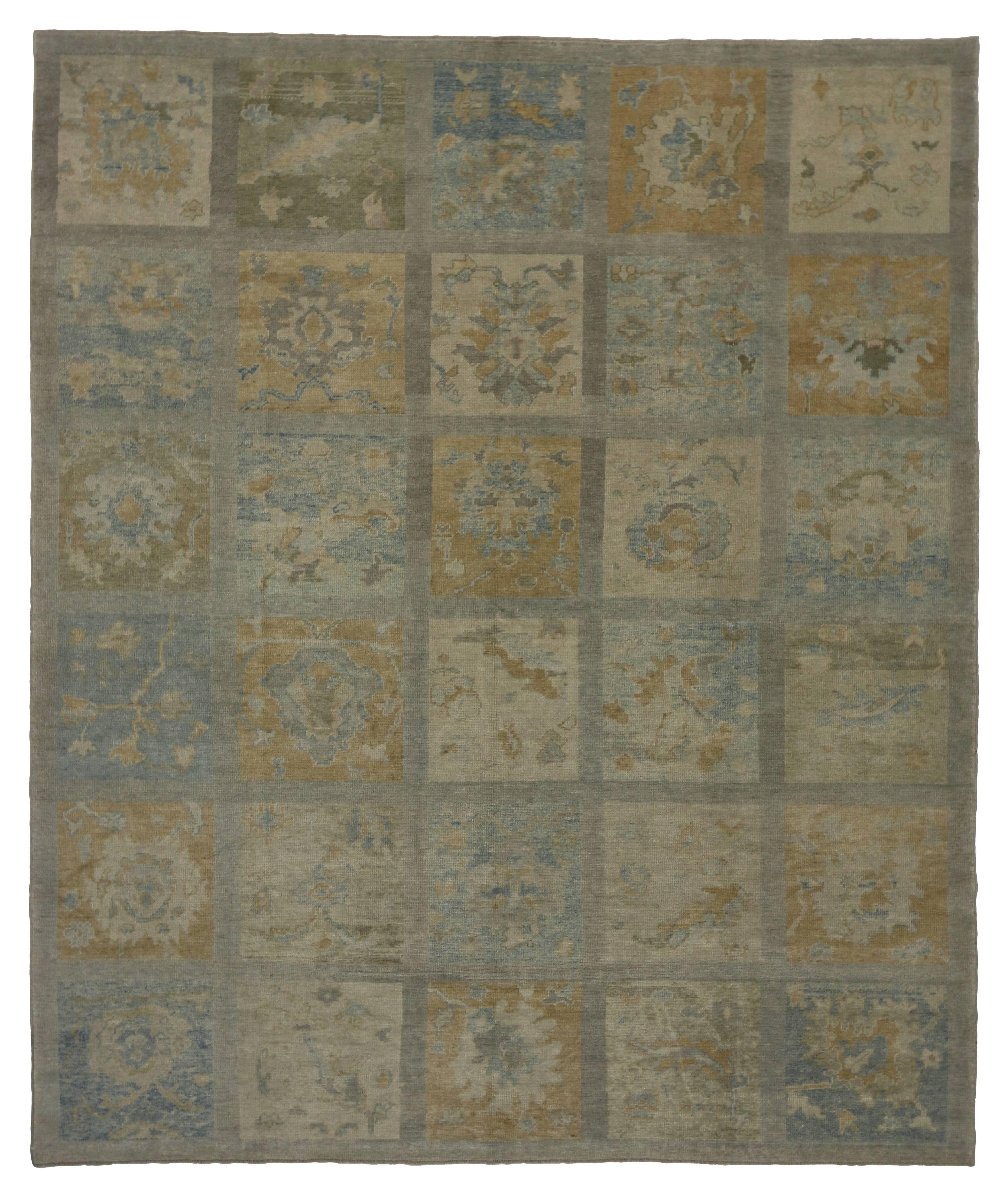 Modern Turkish Oushak Rug with Garden Design and Transitional Style 1