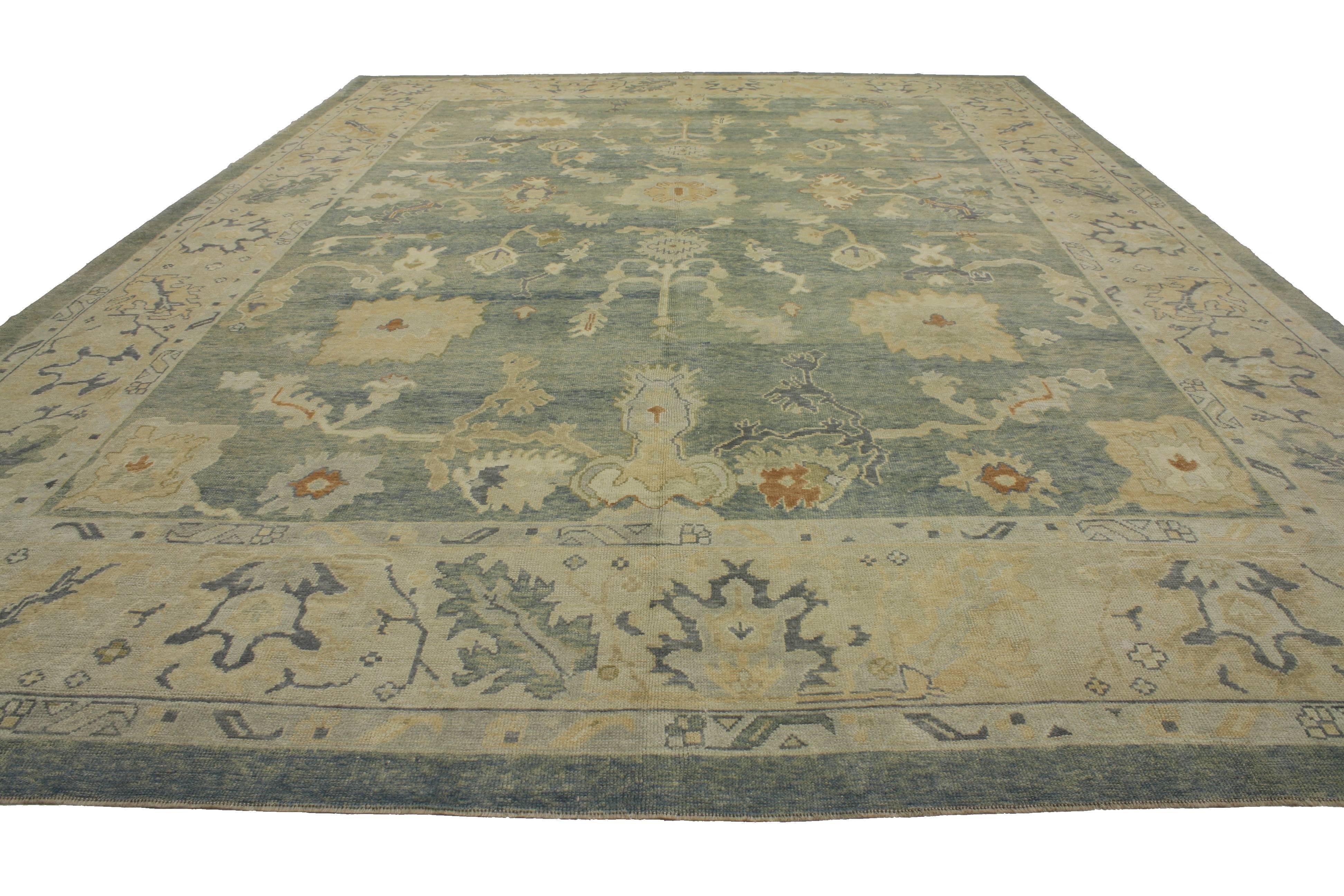 Hand-Knotted Modern Turkish Oushak Rug with Transitional Style