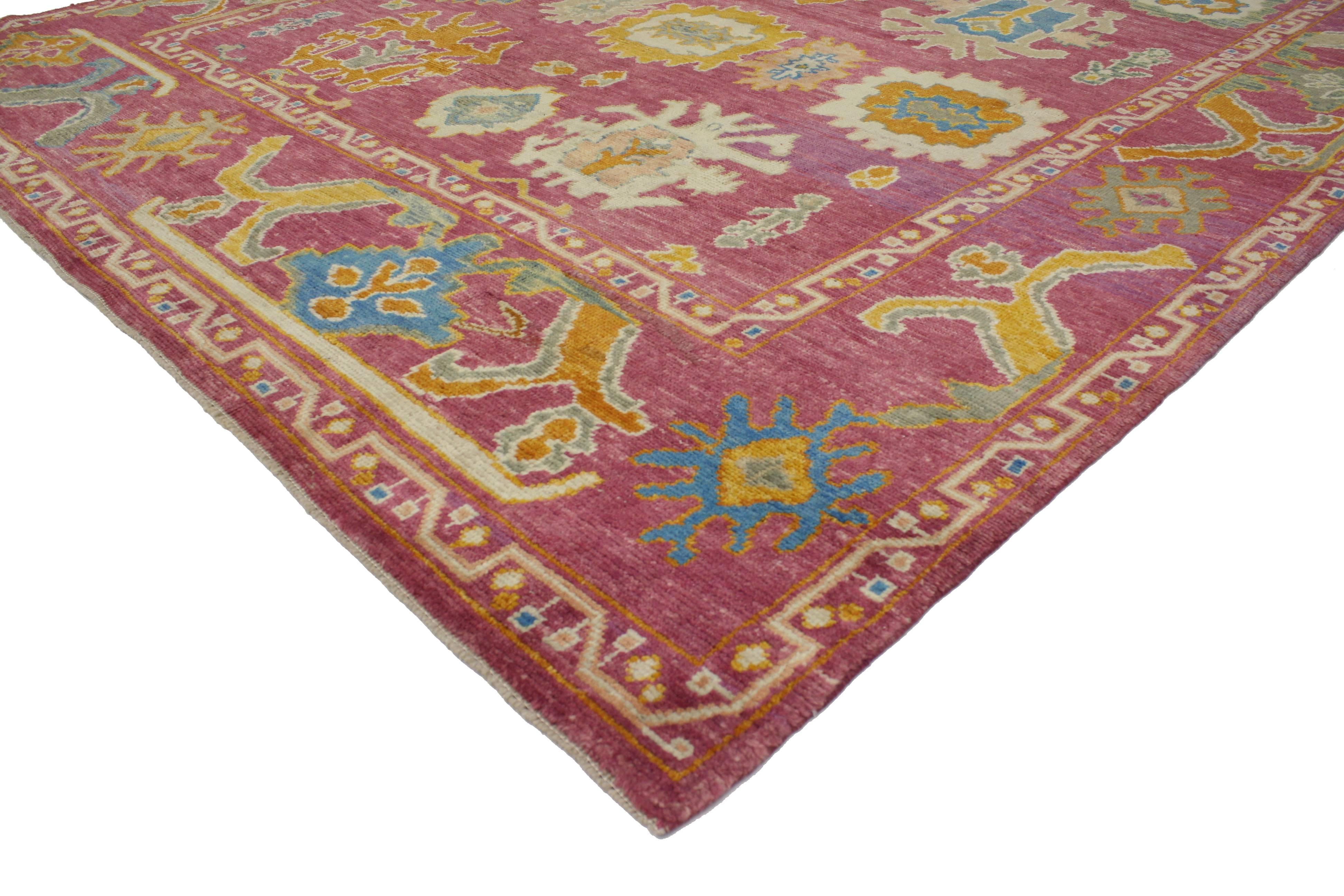 Hand-Knotted New Contemporary Turkish Oushak with Geometric Print and Modern Style  For Sale