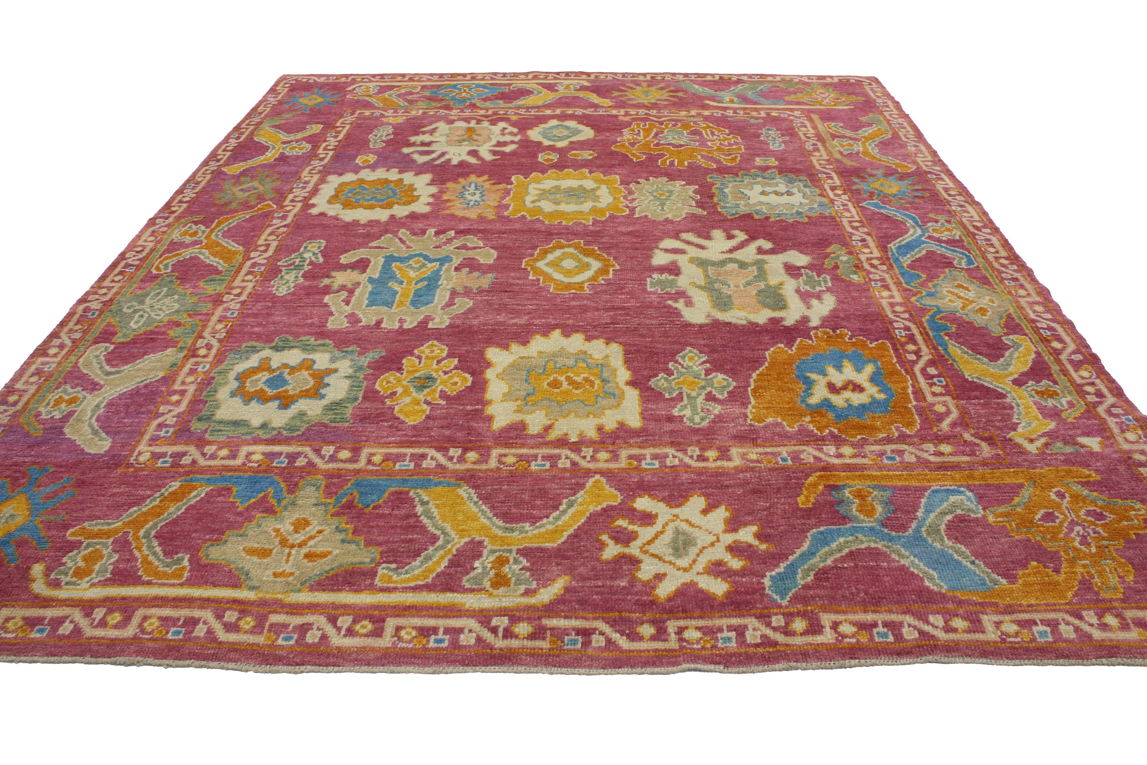 Wool New Contemporary Turkish Oushak with Geometric Print and Modern Style  For Sale