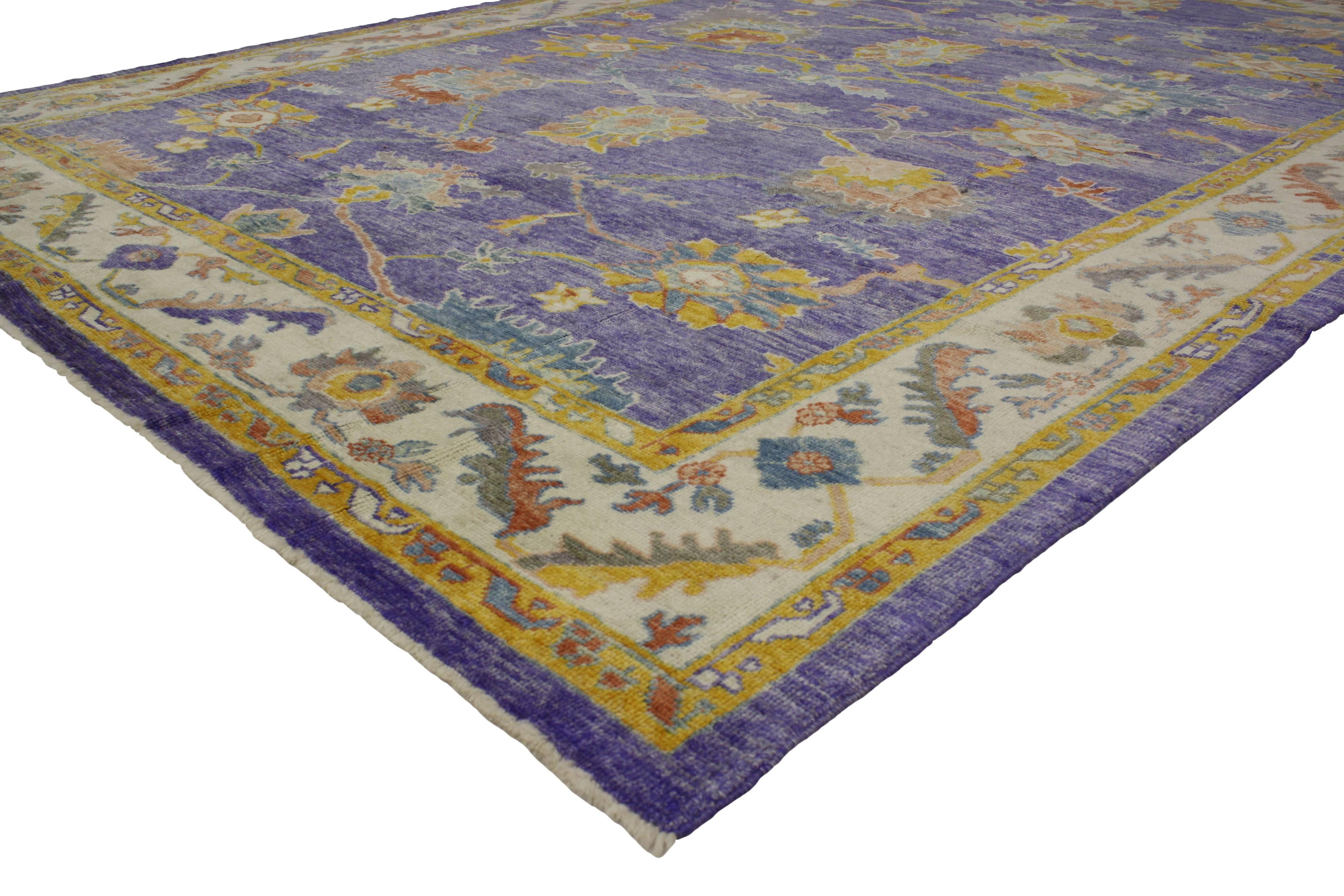 51887 Contemporary Turkish Oushak Purple Area Rug with Modern Style and Memphis Design. Give your home fashion-forward energy with the dynamic and dramatic look of a purple Oushak rug. This contemporary Turkish Oushak rug bears a remarkable air of